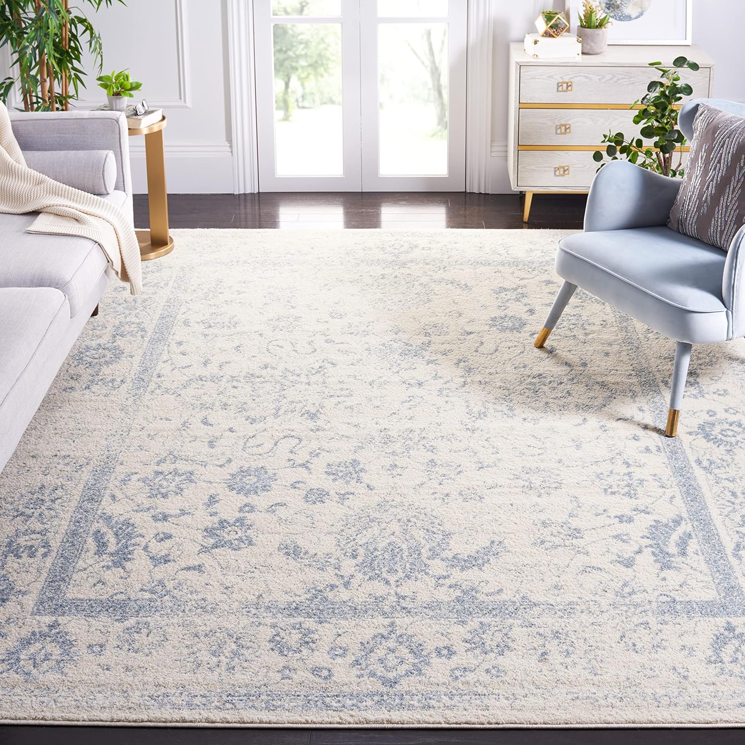 Safavieh colección Adirondack – Alfombra de área cuadrada, 8 pies, marfilgris pizarra, diseño oriental desgastado, no desprende pelusa psala de