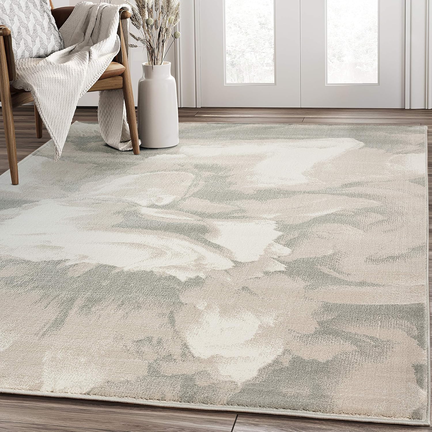 Abani Alfombra azul y beige con diseño abstracto líquido, estilo contemporáneo, colección ARTO  Construcción superior de fabricación turca