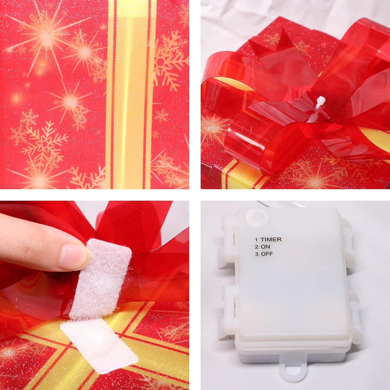 Cajas iluminadas de Navidad, juego de 3 cajas de regalo iluminadas con temporizador de 60 luces LED, funciona con pilas, decoraciones navideñas para