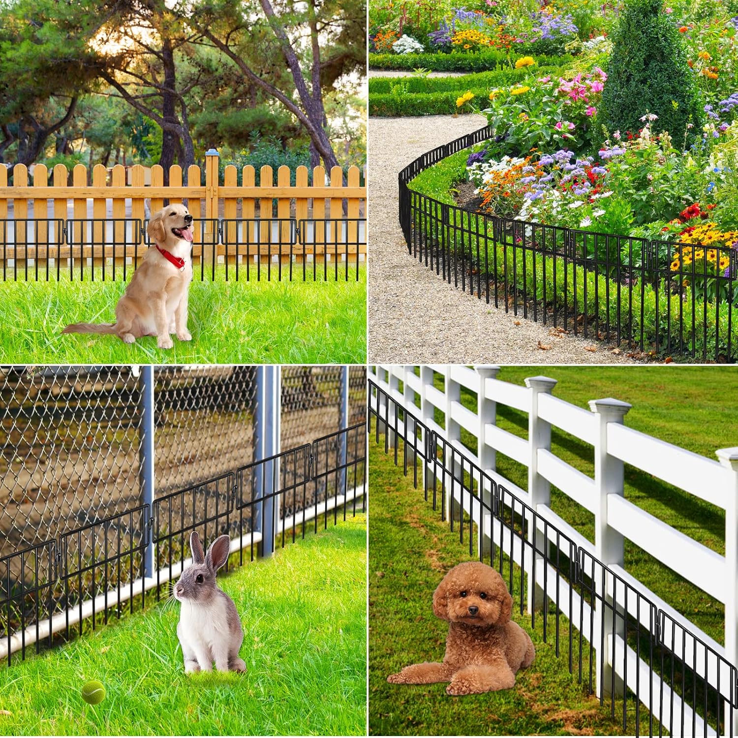Adavin Valla de barrera de animales negros, paquete de 10 unidades de 12 pulgadas de largo x 15 pulgadas de alto, valla decorativa de jardín sin
