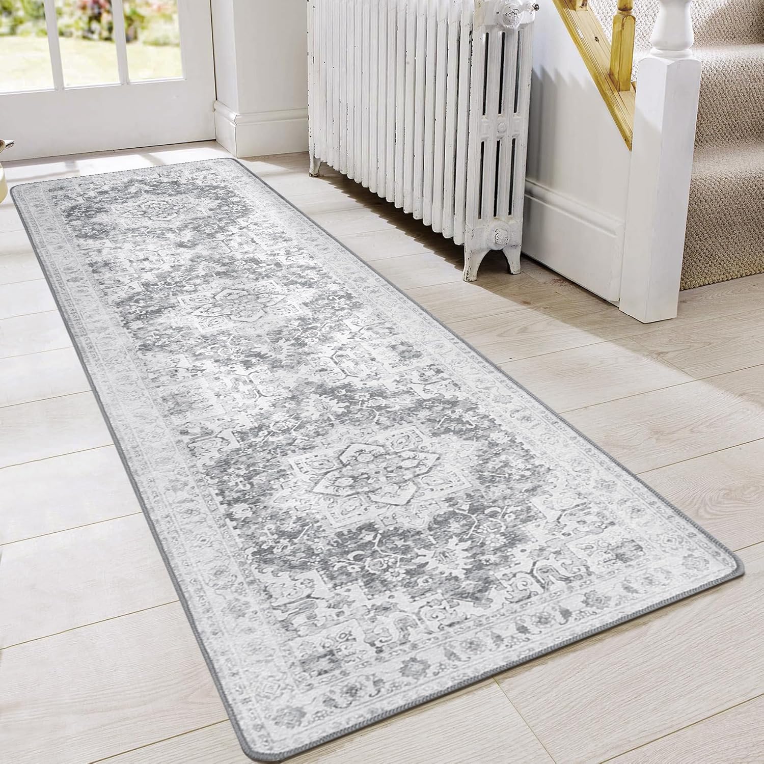 GENIMO Alfombra de pasillo de 2 x 5, lavable a máquina, antideslizante, vintage, alfombra ligera para sala de estar, entrada, dormitorio, cocina y