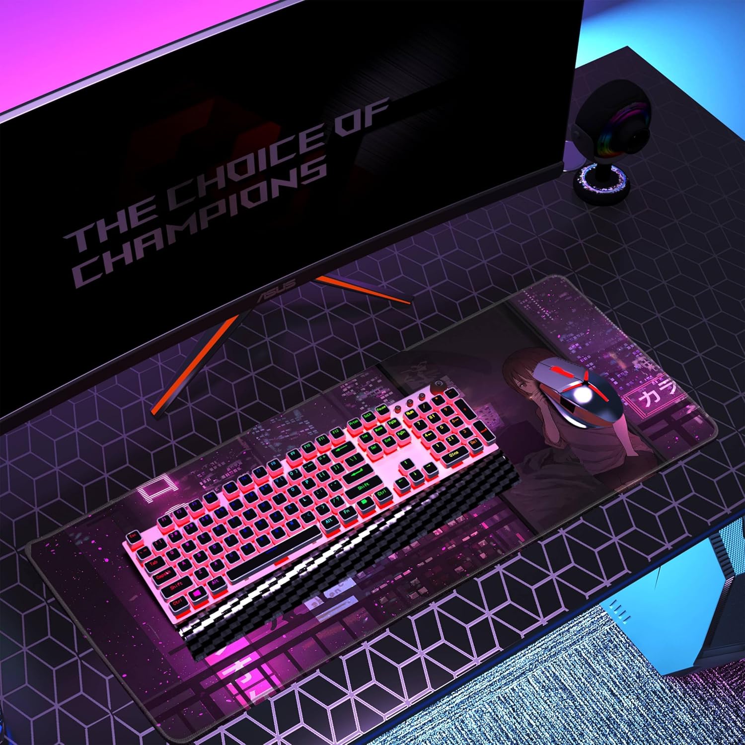 Alfombrilla de mouse para juegos de anime morado, XL, extendida, japonesa, grande, alfombrilla de escritorio de 31.5 x 11.8 pulgadas, alfombrilla de