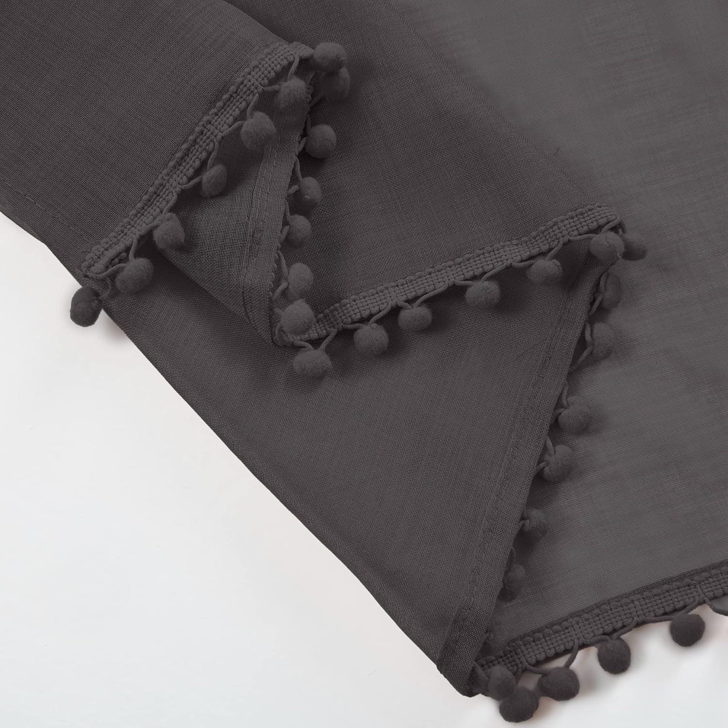 MISS SELECTEX Cenefa corta con pompones para ventana, juego de 2 paneles, cortinas semitransparentes para sala de estar, dormitorio, cortinas