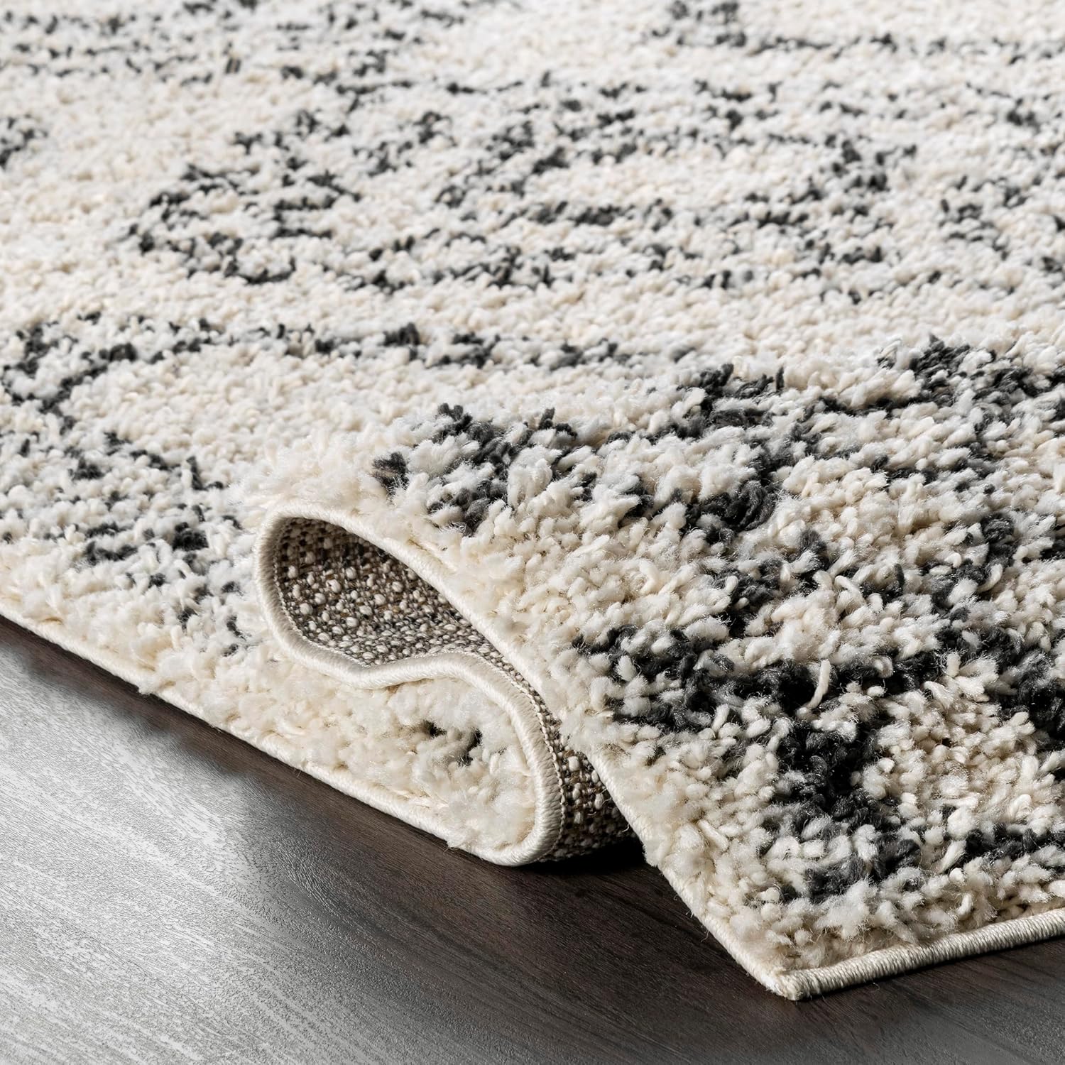 nuLOOM Lacey – Alfombra geométrica marroquí de pelo largo, 9 x 12 pulgadas, color blanco roto