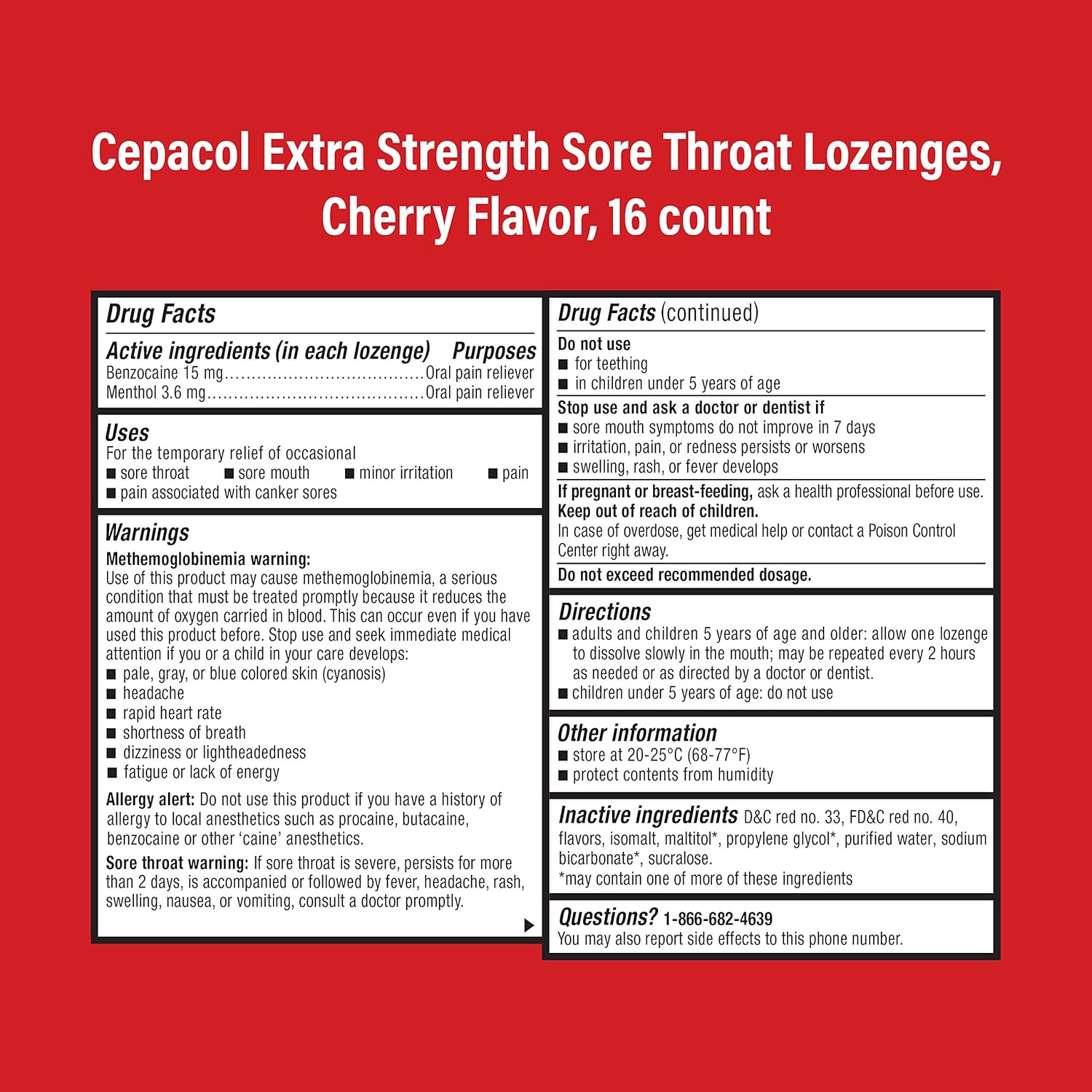 Cepacol Pastillas extra fuertes para el dolor de garganta, cereza 16ct
