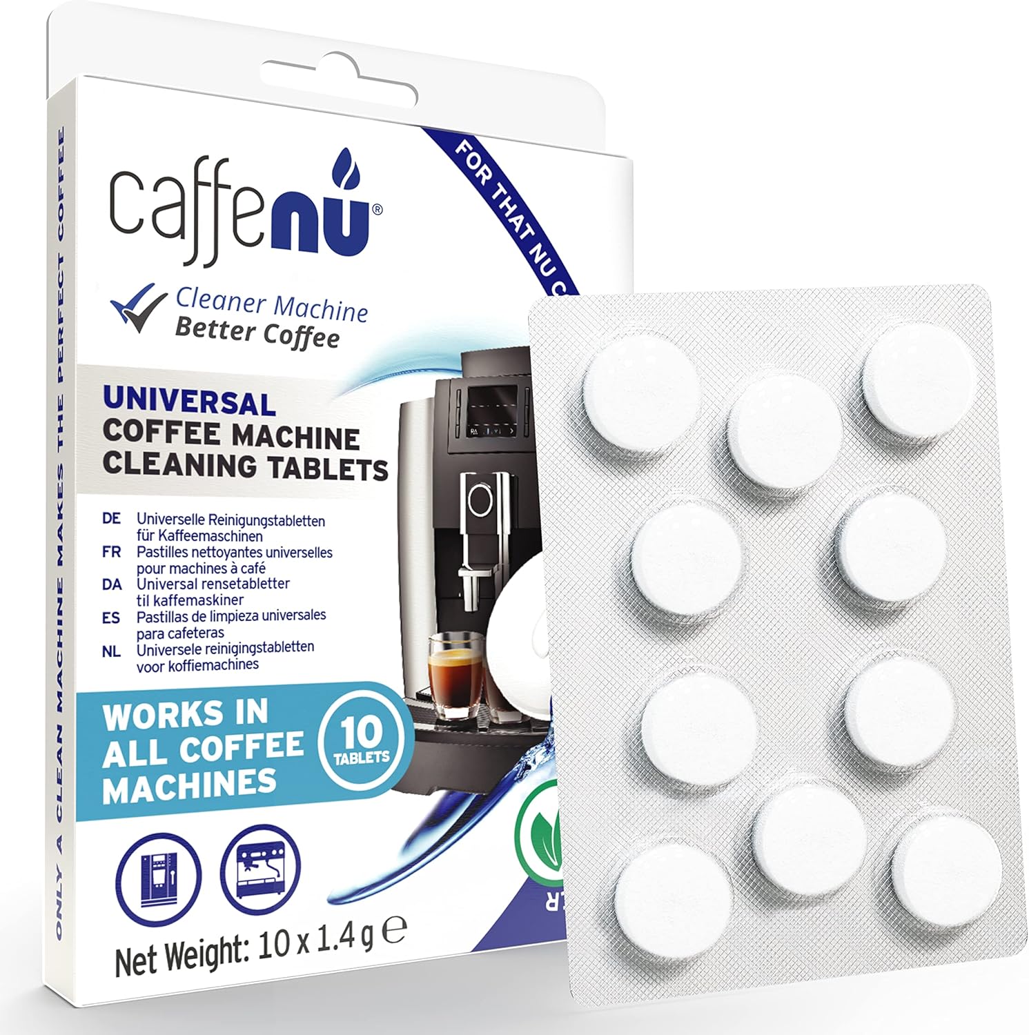 Caffenu Tabletas limpiadoras para máquinas de café  Tabletas de 10 x 0.04 oz  Tabletas de limpieza para máquinas de café utilizadas cada 100 tazas