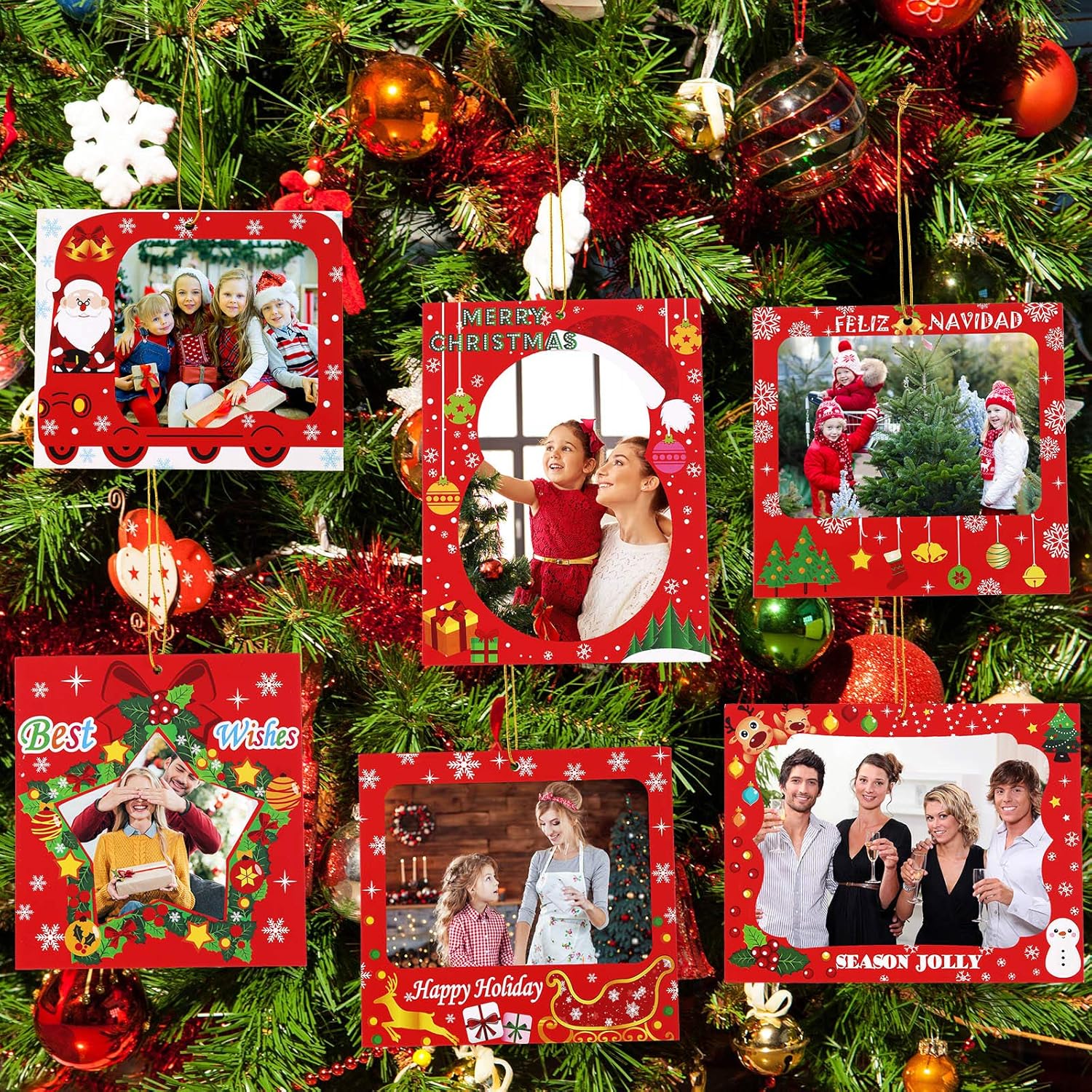 Zonon 30 marcos de fotos de Navidad, marcos de fotos familiares, adornos colgantes para árbol de Navidad, fiesta de Año Nuevo, mejores deseos,