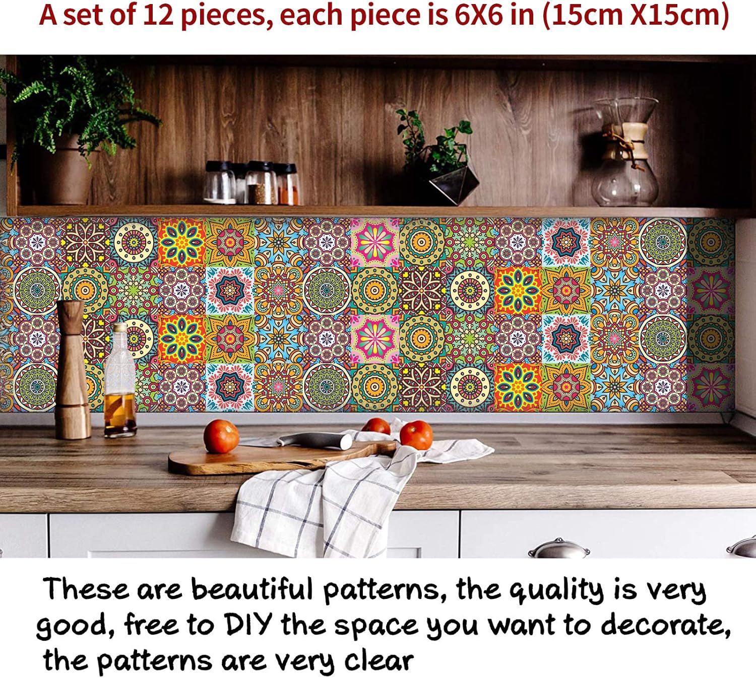 Adhesivos para azulejos de despegar y pegar, 12 unidades (6 x 6 pulgadas), calcomanías impermeables para salpicaduras para cocina y pegar en azulejos