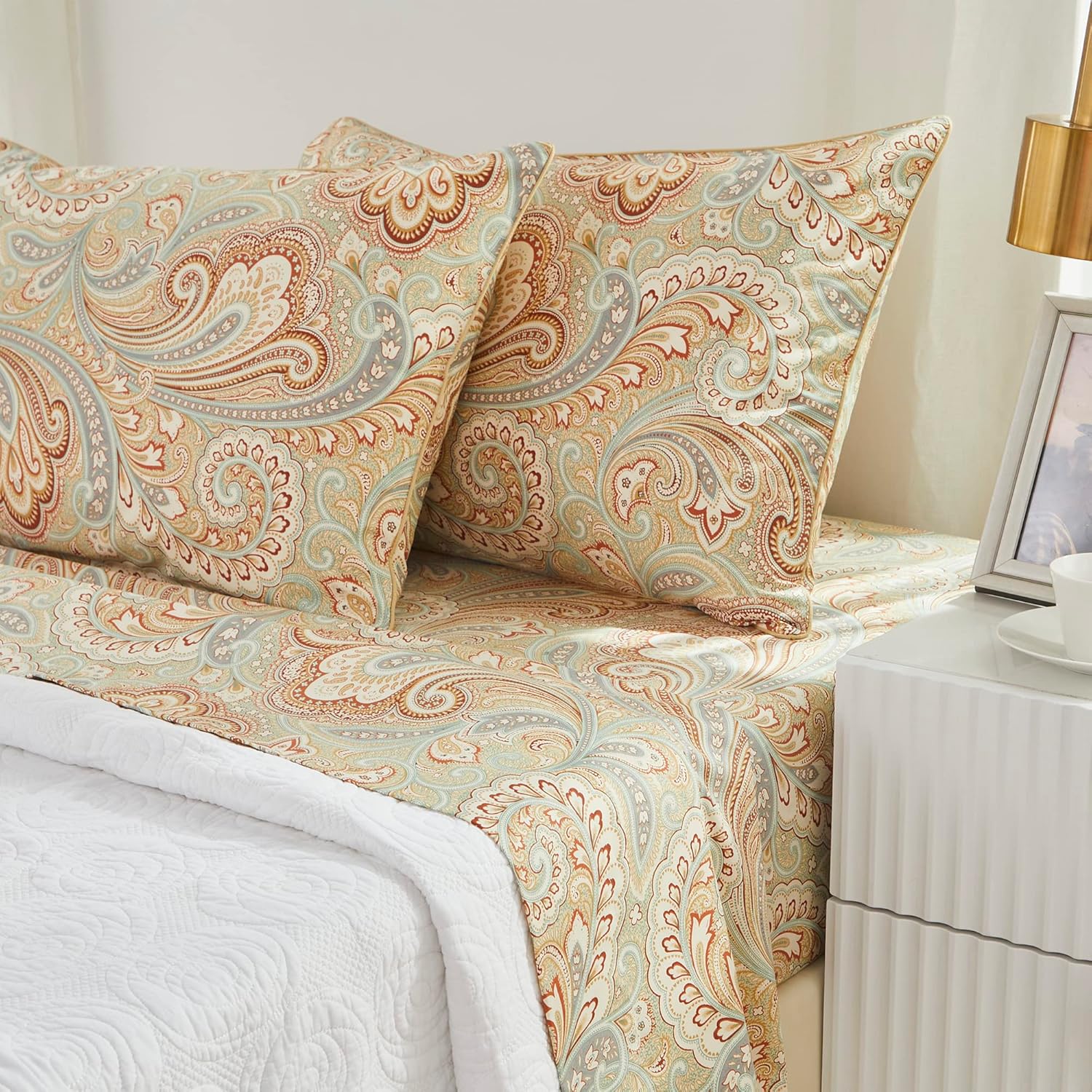 Brandream Paisley Bedding – Juego de sábanas de lujo con temática real, estilo bohemio, 800 hilos, 100% algodón egipcio, bolsillo profundo, 4