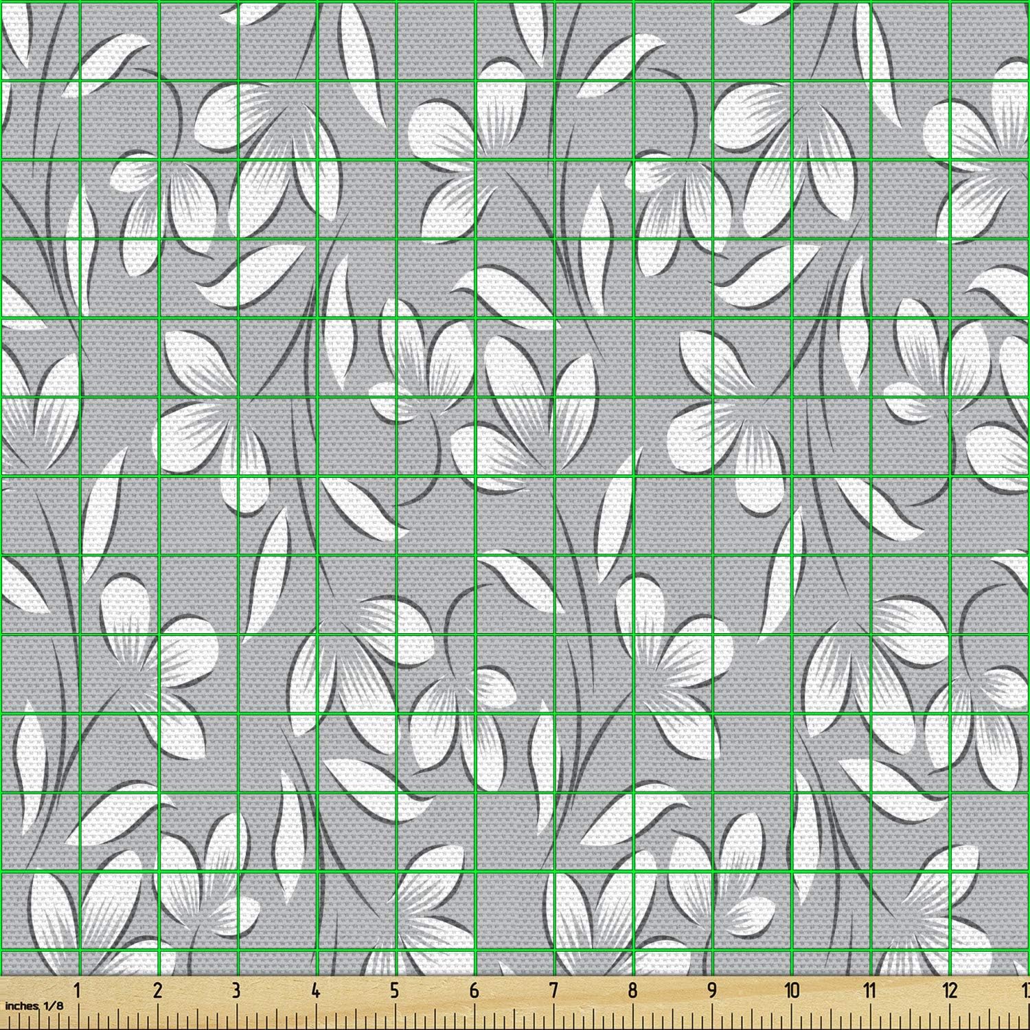 Ambesonne Tela gris de The Yard, adornos florales con temática de primavera, estilo abstracto, vintage, cachemira, ilustración antigua, tela