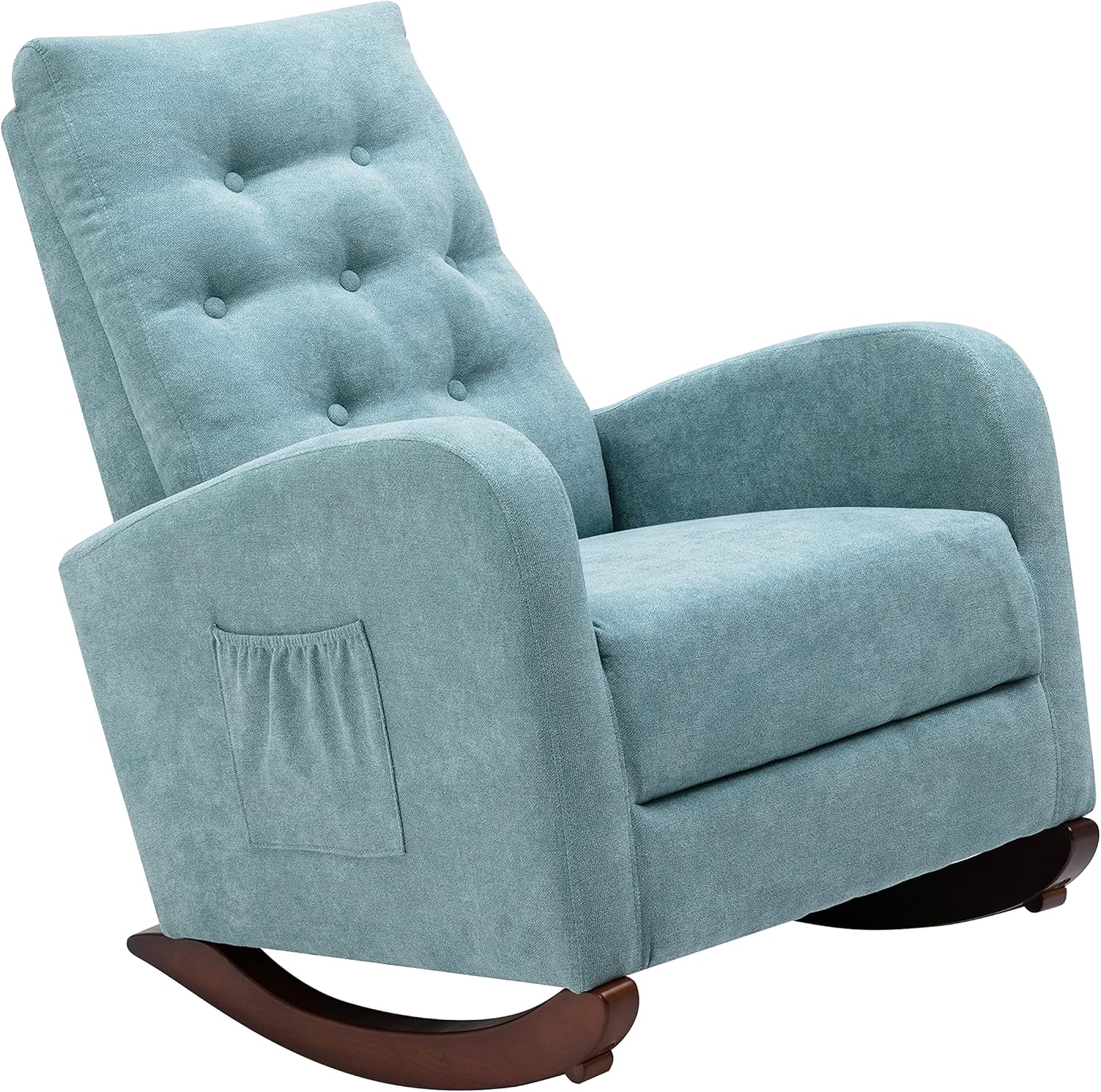 Voohek Mecedora tapizada con respaldo Hih, cómodo asiento acolchado de tela con 1 bolsillos para sala de estar, dormitorio, guardería, color verde