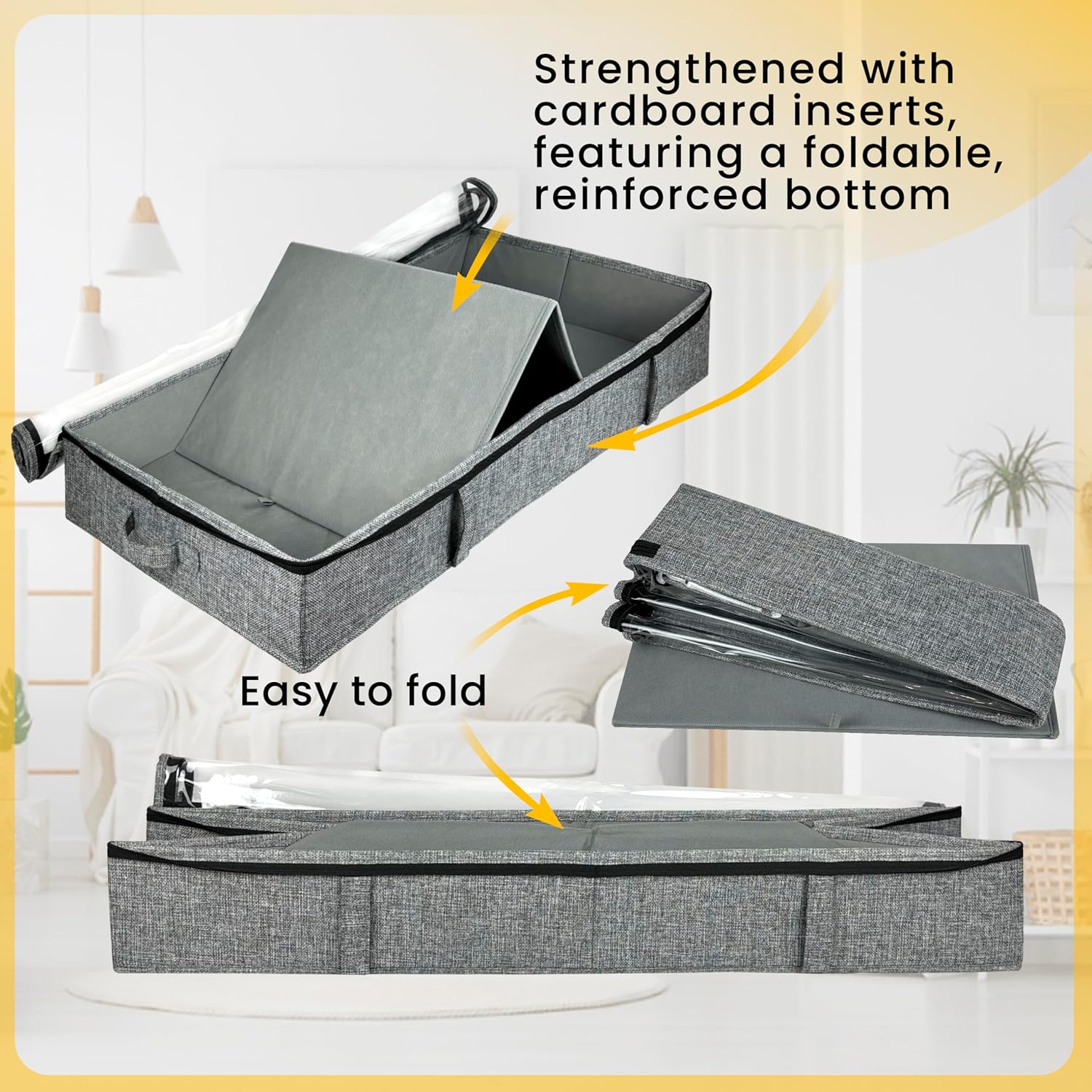 Clutter Mutter Contenedores de almacenamiento para debajo de la cama de 5 pulgadas de alto, 33.8 x 17.7 x 5.1 pulgadas, resistente organizador de