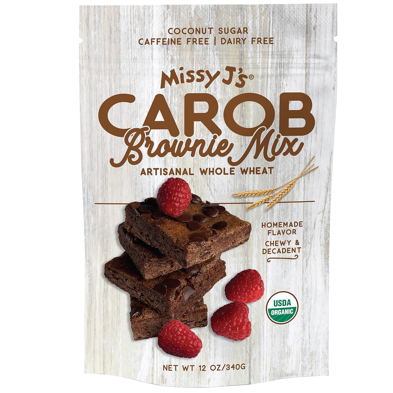 Missy J’s Mezcla de muestra de galletas de trigo integral y brownie de algarroba orgánica, sustituto saludable sin cafeína para chocolate, hecho de