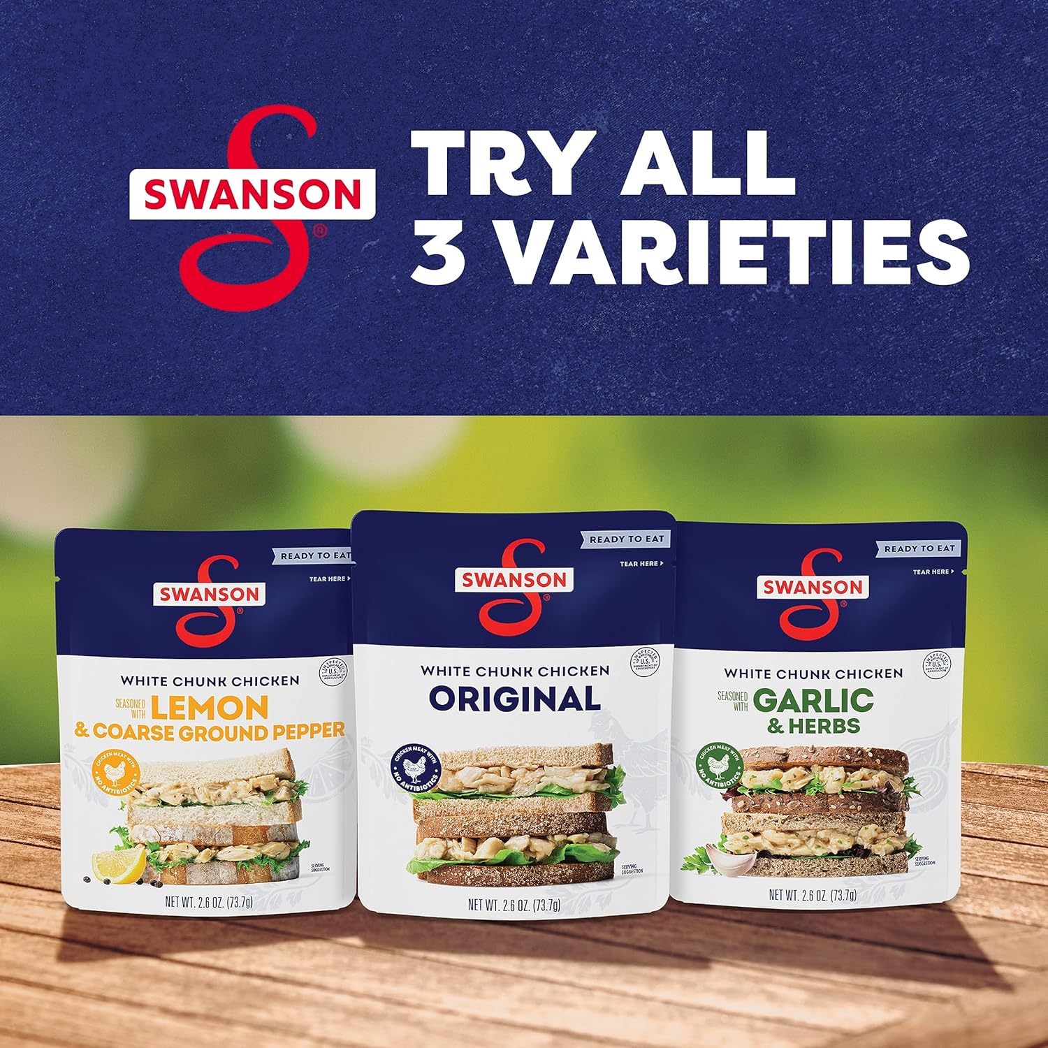 Swanson Original White Chunk – Pollo completamente cocido, listo para comer, comidas simples sobre la marcha, bolsa de 2.6 onzas (caja de 12)