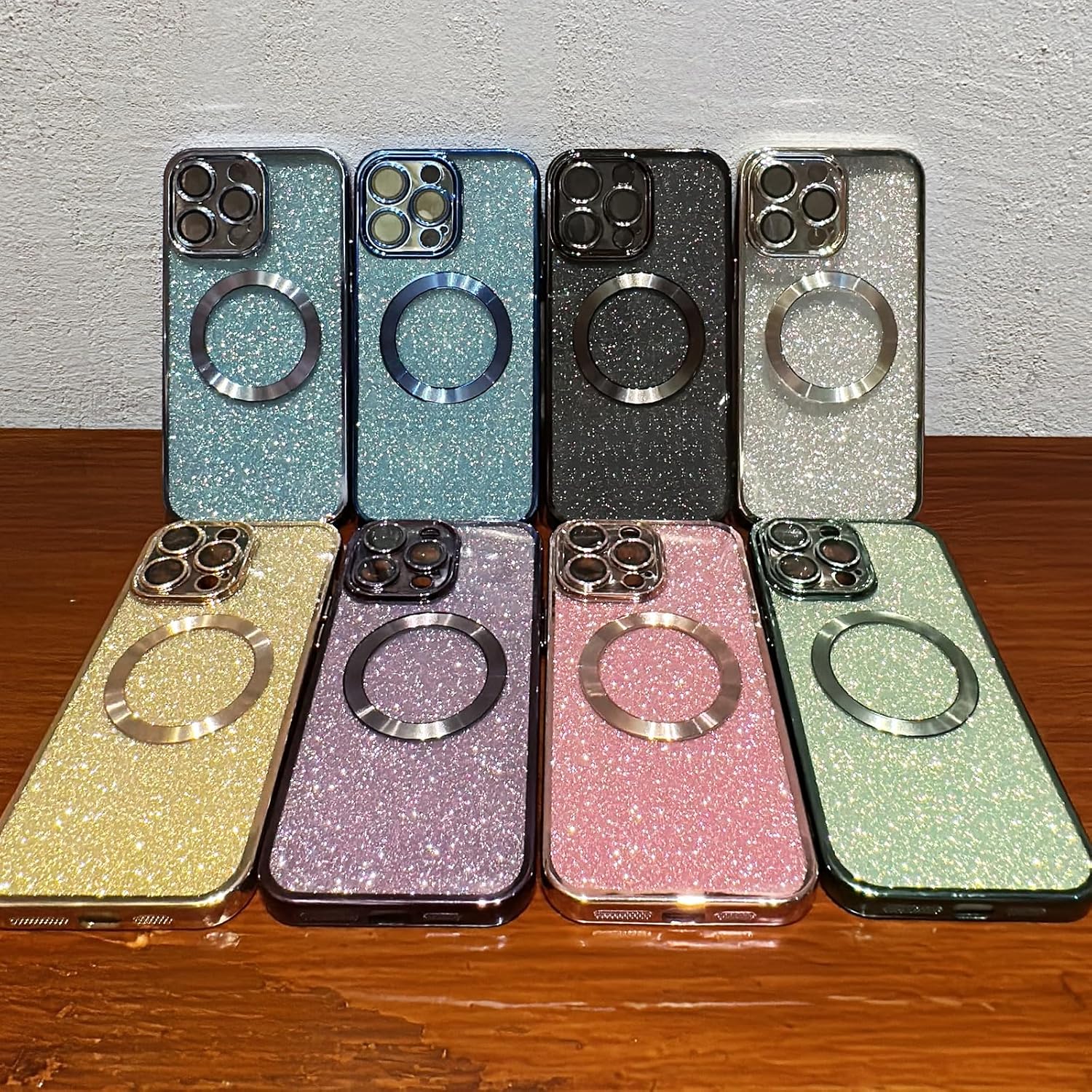 Hython Funda para iPhone 12 Pro Max con purpurina, fundas magnéticas transparentes para teléfono con protector de lente de cámara compatible con