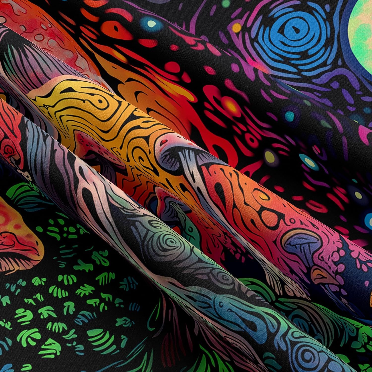 Tapzen Tapiz de hongos, luna y estrellas, tapiz colorido de plantas para dormitorio, tapiz estético de bosque de fantasía, tapiz bohemio para colgar