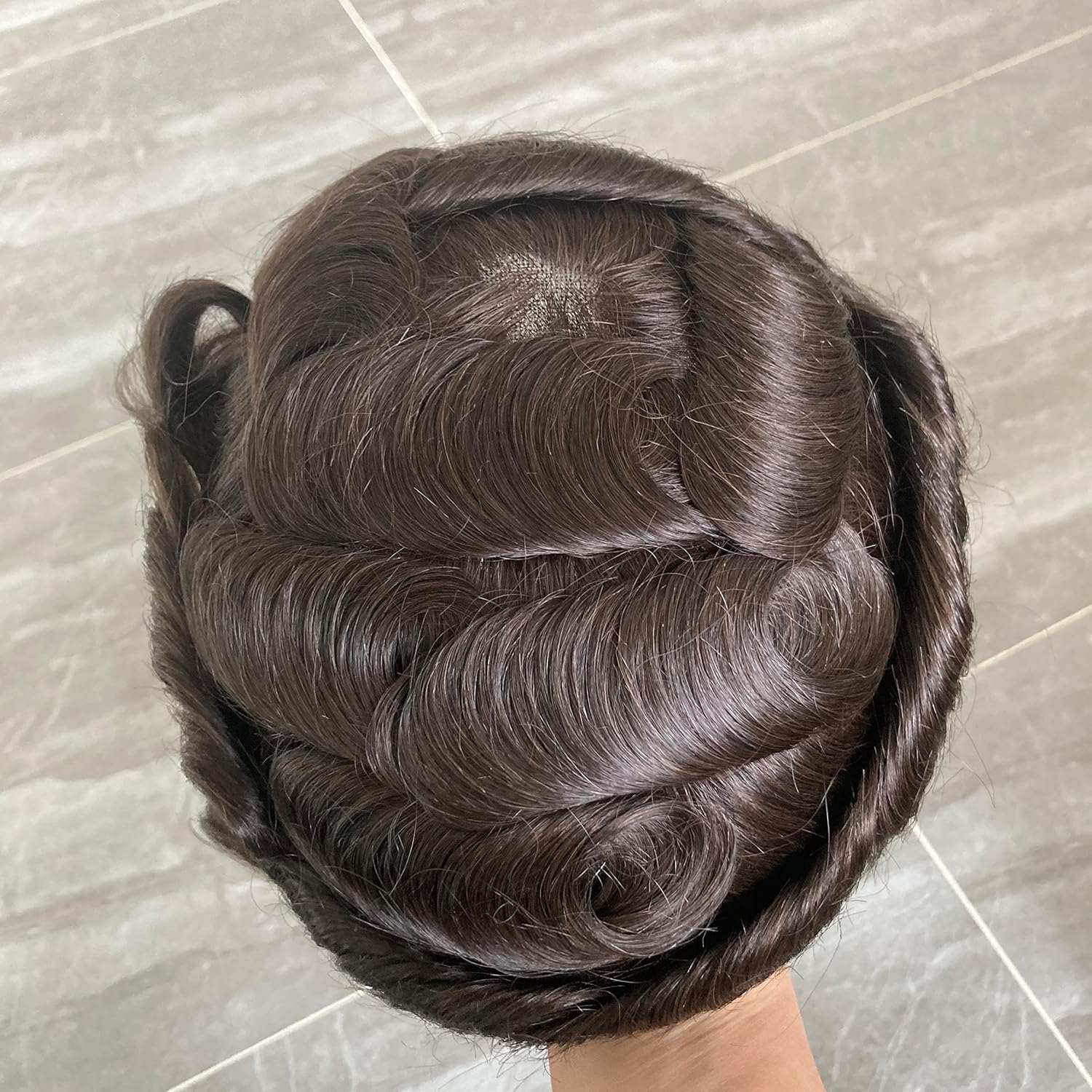 SIMBEAUTY Encaje francés con base australiana con poliuretano alrededor de los hombres, peluca de cabello humano cómoda onda, sistema de reemplazo