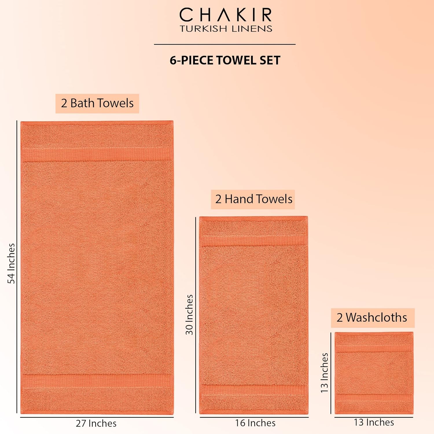 Chakir Turkish Linens Toallas turcas 100% algodón prémium para baño, 2 toallas de baño, 2 toallas de mano, 2 toallas pequeñas (juego de toallas de 6