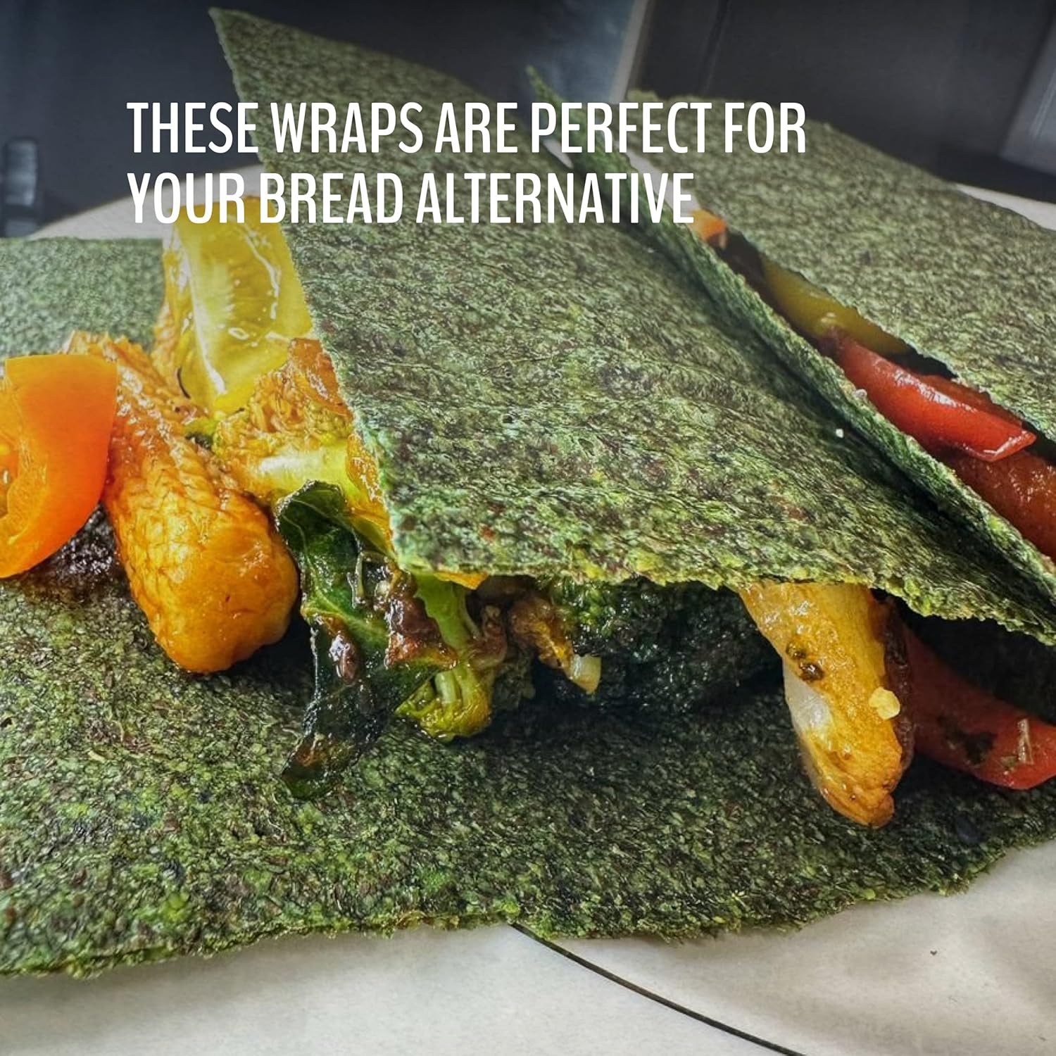 Wraw P Organic Mini Veggie Wraps – SPIRULINA (paquete de 4) ESTABLES EN ESTANTE, todo natural, sin gluten, paleo, vegano crudo. Perfecto para