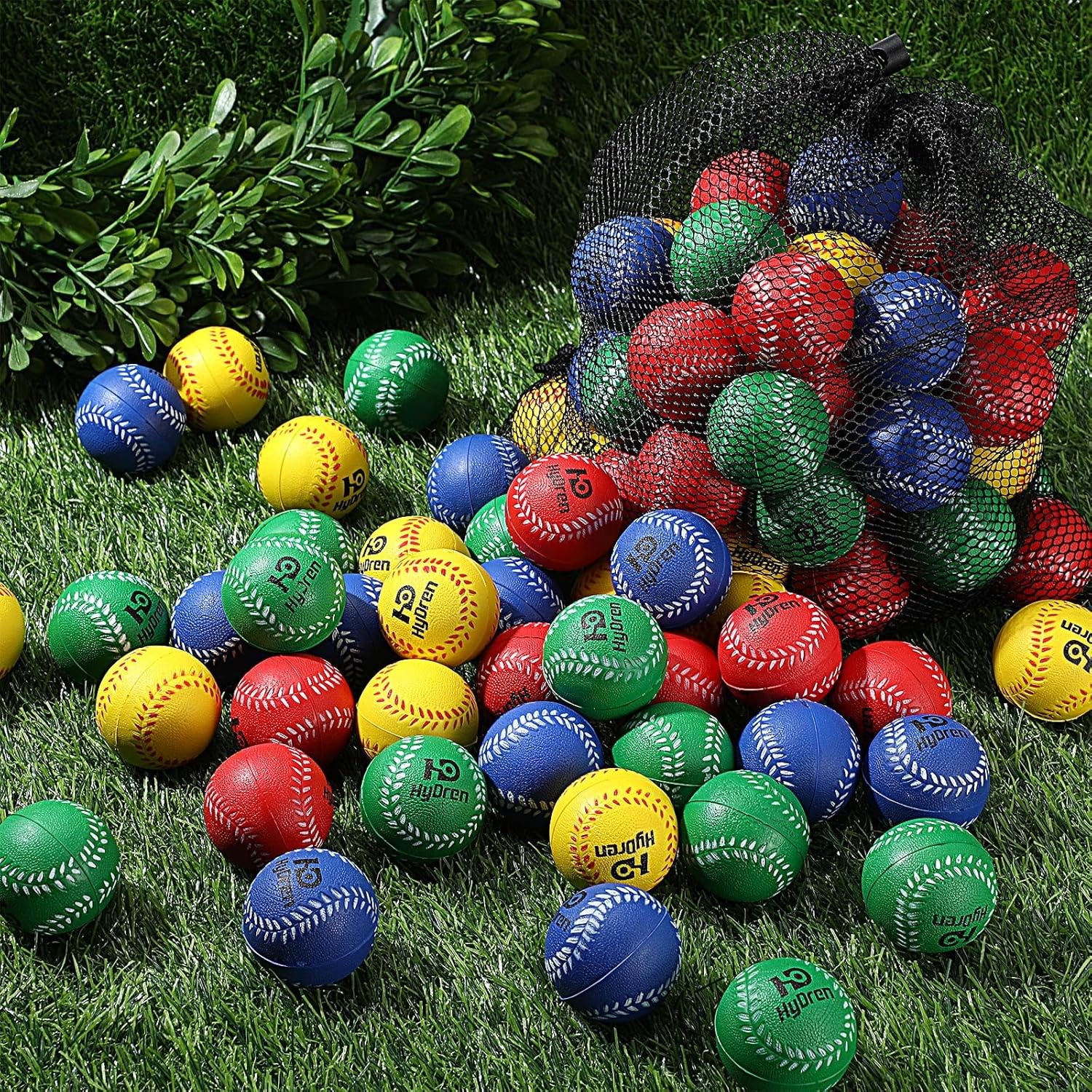 Liliful 100 pelotas de béisbol de espuma suaves con bolsa de cordón, 1.6 pulgadas, mini pelotas de béisbol de espuma colorida para lanzar máquinas