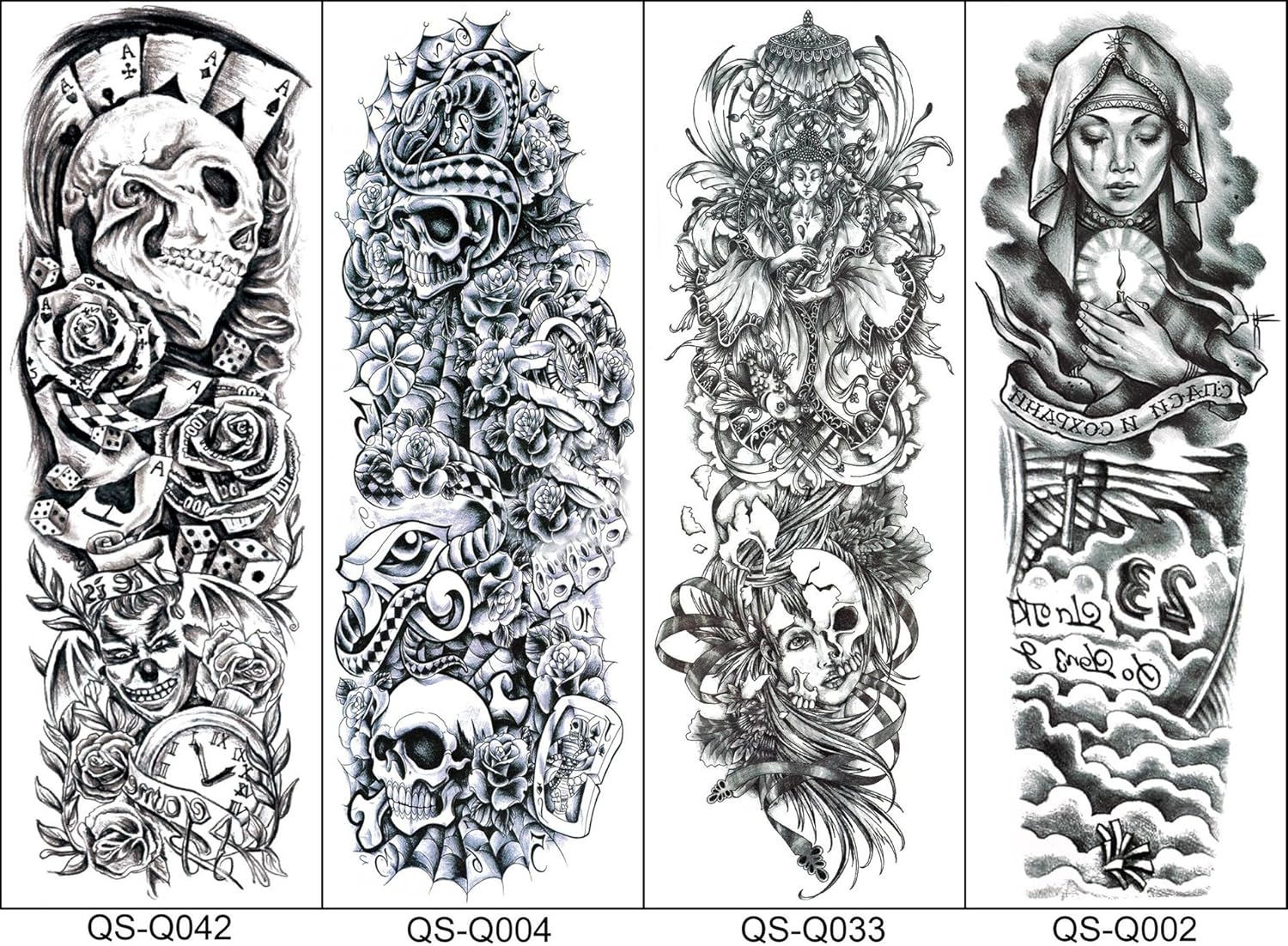 Juego de 8 hojas de tatuajes falsos temporales extra grandes de 18.9 x 6.7 pulgadas para hombres y mujeres, calcomanías de tatuaje de brazo
