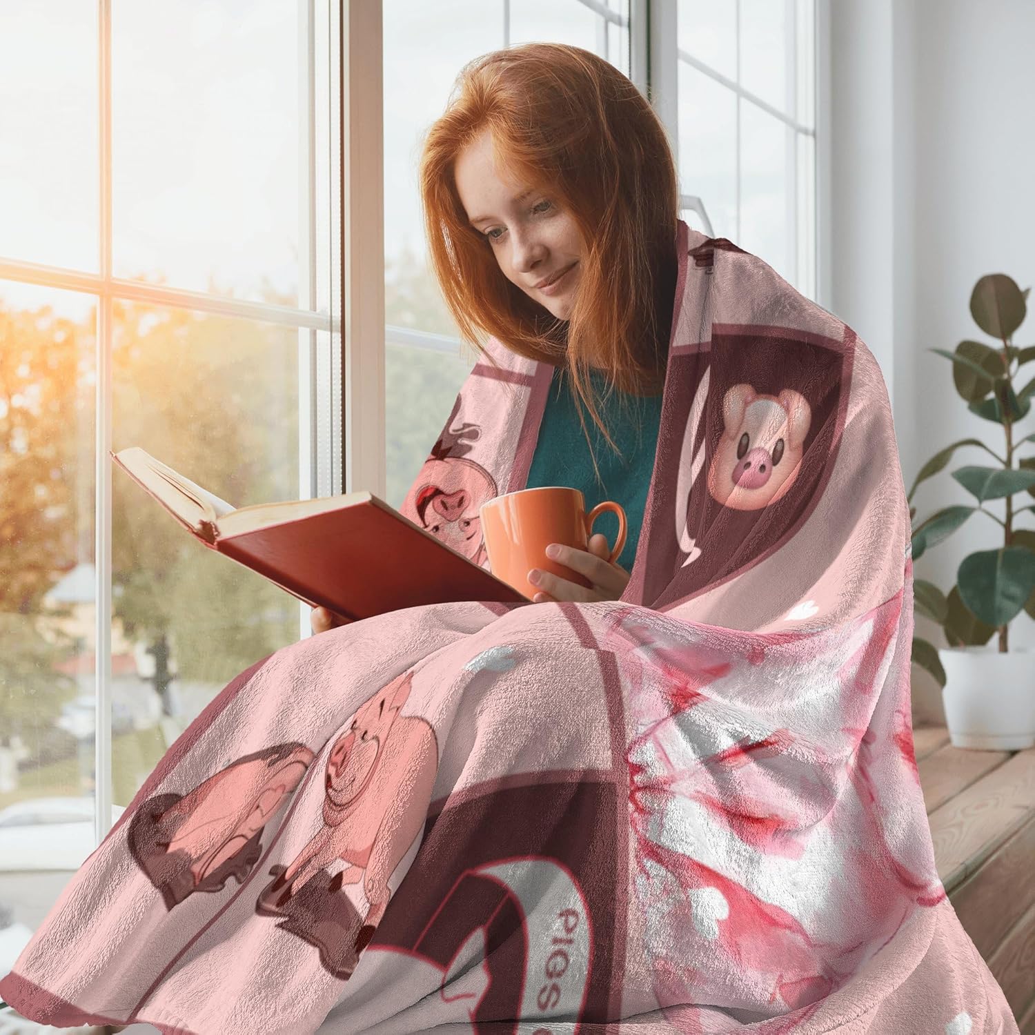 Manta de franela de cerdo lindo para niñas y niños, manta de forro polar con texto en inglés “I Just Really Like Pigs”, súper suave y mullida, con