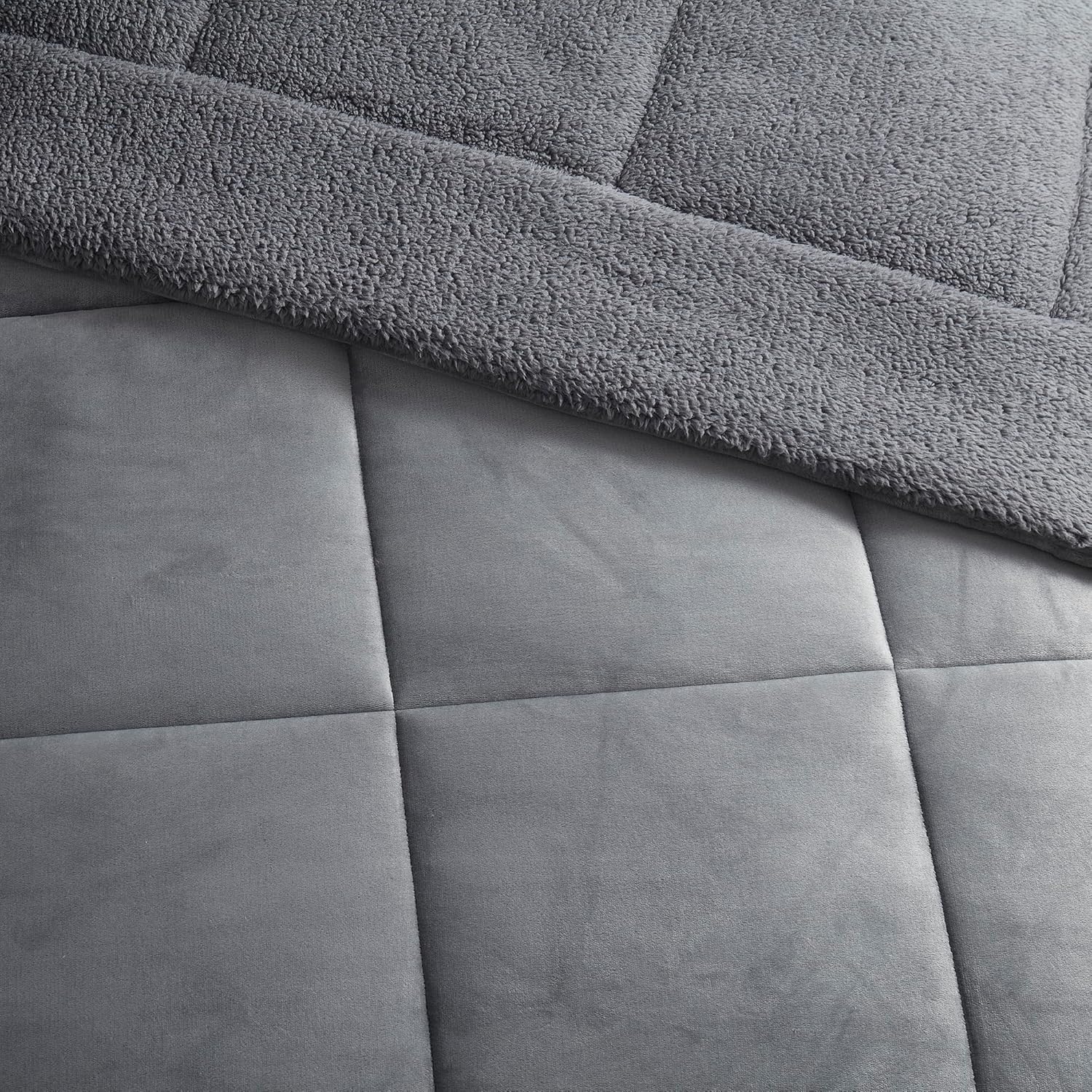 Sweet Home Collection Juego de edredón Sherpa de 3 piezas tamaño King, conjunto de ropa de cama de felpa con textura de sherpa suave y fundas a