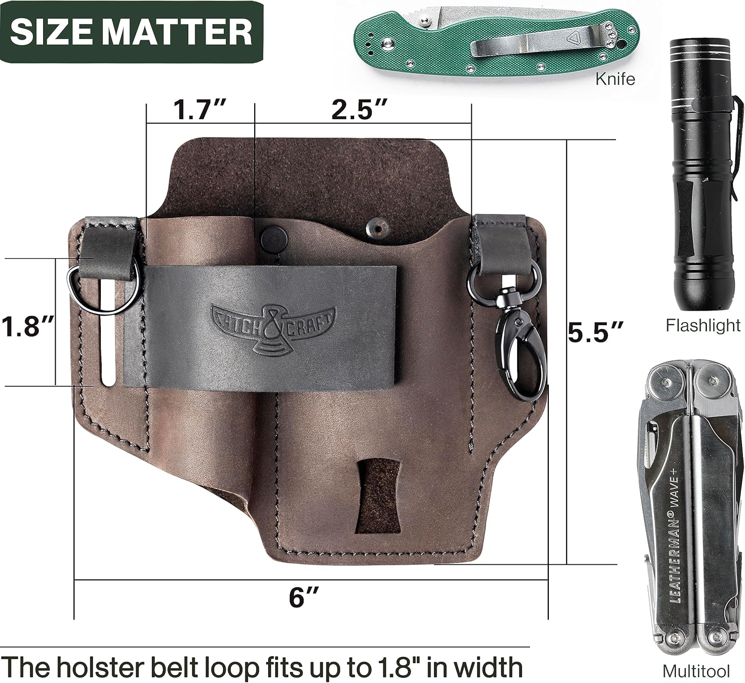 EDC – Funda multiherramienta para cinturón, funda compacta para cuchillo y linterna para uso diario, funda Leatherman para hombres, organizador de