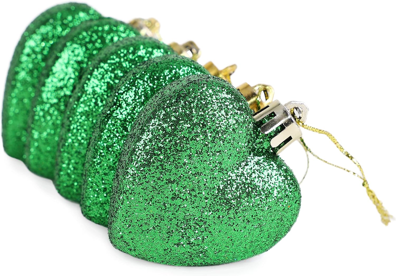 Christmas Concepts 16 bolas de árbol de Navidad con forma de corazón verde esmeralda con purpurina de 2.362 in