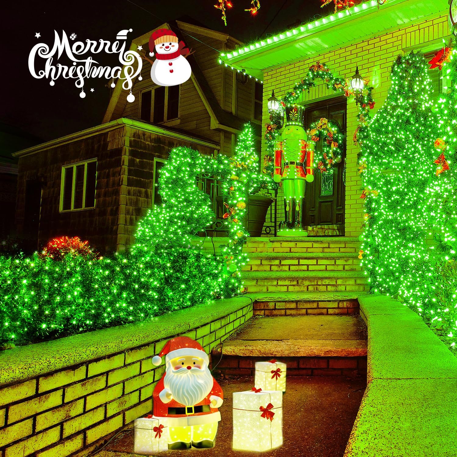 JMEXSUSS 200 luces LED verdes de Navidad, 9.8 pies x 6.6 pies, luces de arbusto de Navidad conectables con control remoto, 8 modos de enchufe, luces