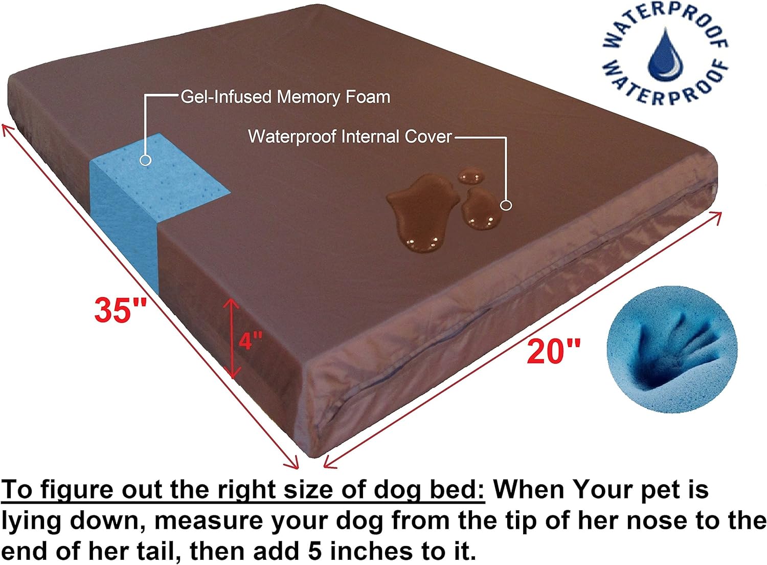 Cama para perro impermeable ortopédica con colchón 100% espuma viscoelástica para perros de tamaño pequeño, mediano, extra grande hasta gigante Lona