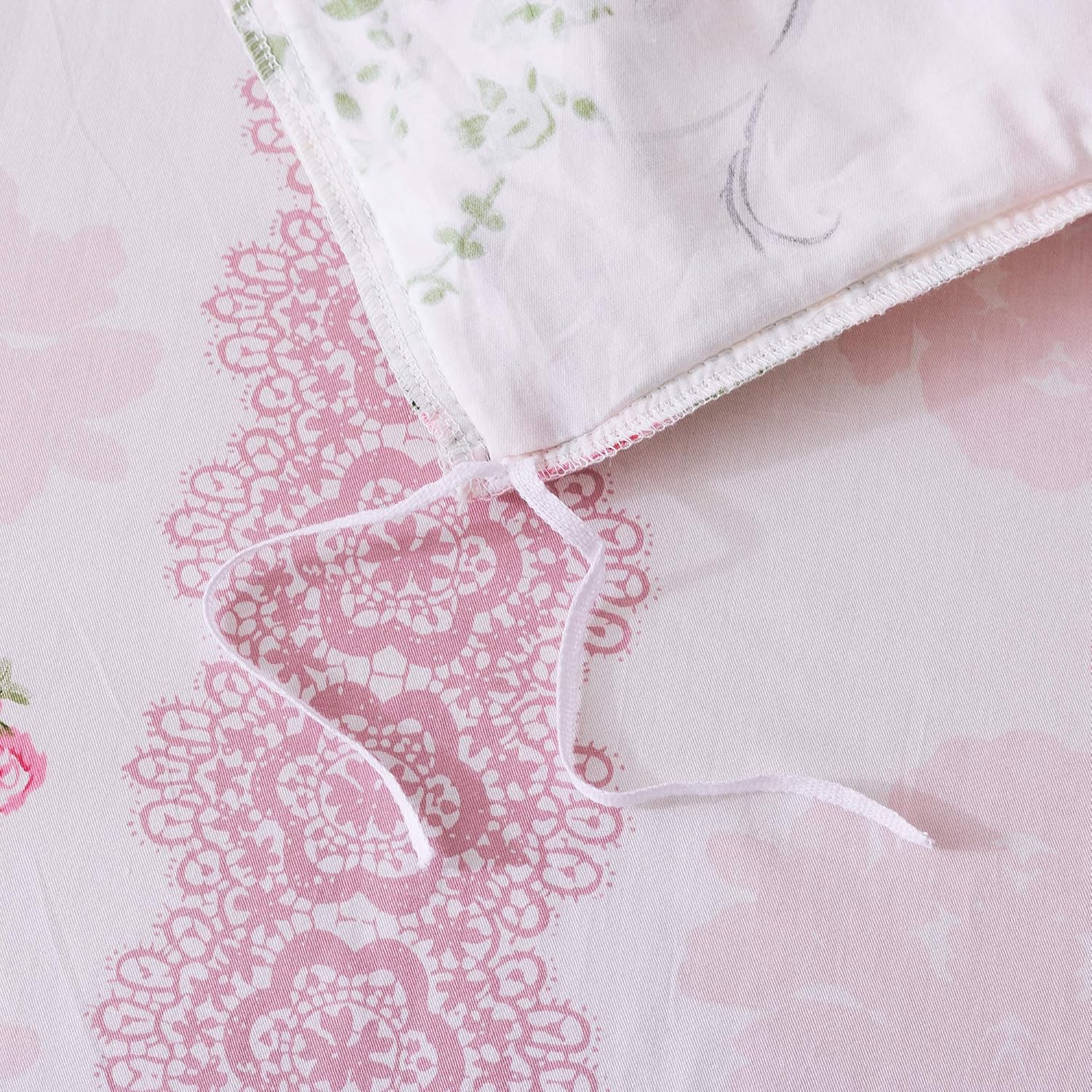 FADFAY Juego de funda de edredón, estilo floral elegante desgastado de roseta rosado, con cierre de cremallera oculto, 100% algodón, con falda de