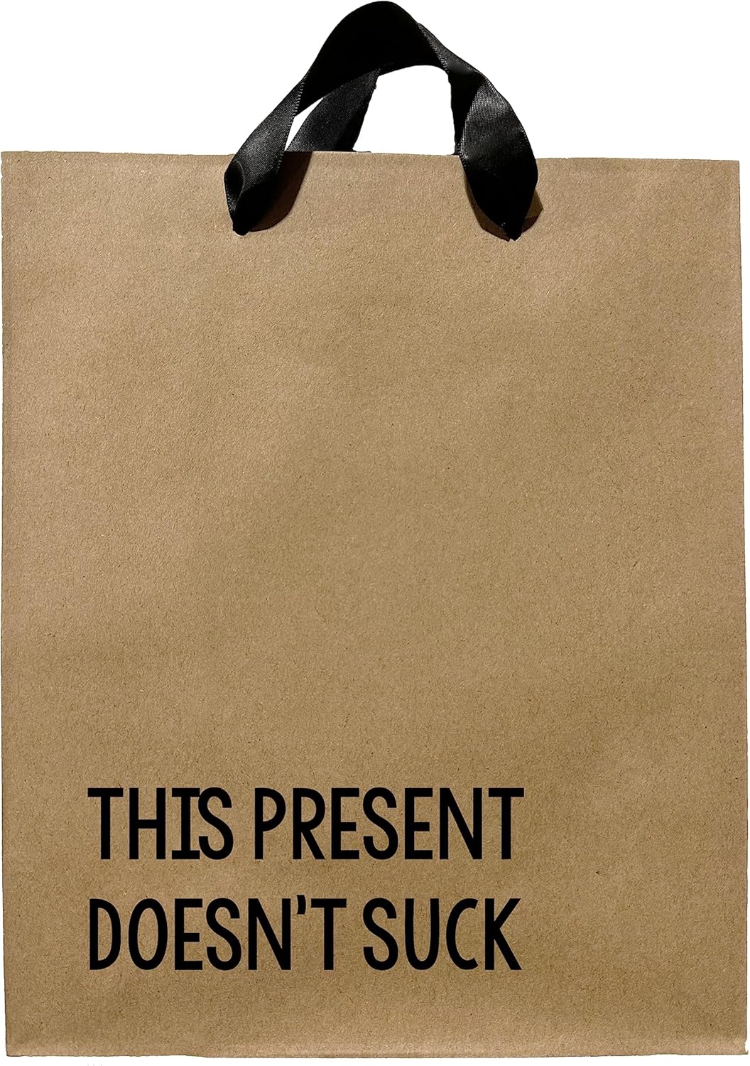 FarmedandFashioned Divertidas bolsas de regalo, este regalo no chupa bolsa de regalo de papel kraft de tamaño mediano con asas de cinta negra,