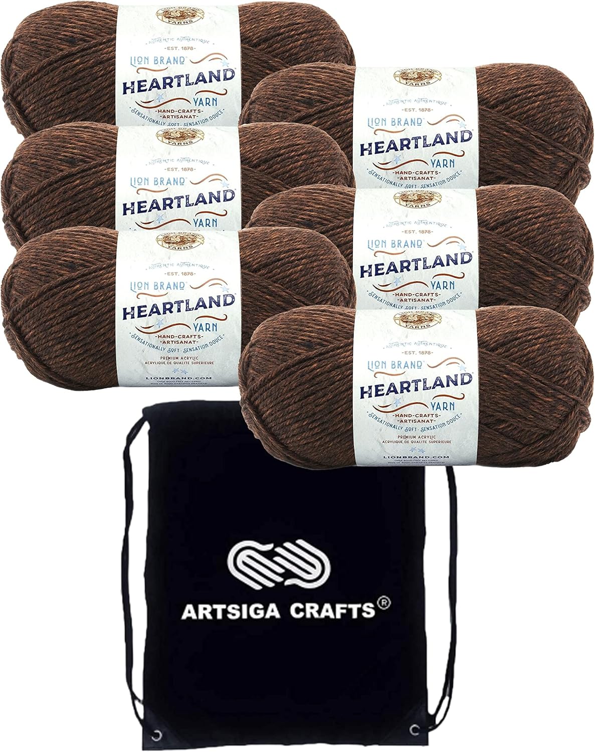 Lion Brand Heartland – Ovillo de hilo para tejer de ganchillo 100% acrílico 100% acrílico con 1 bolsa Artsiga para manualidades