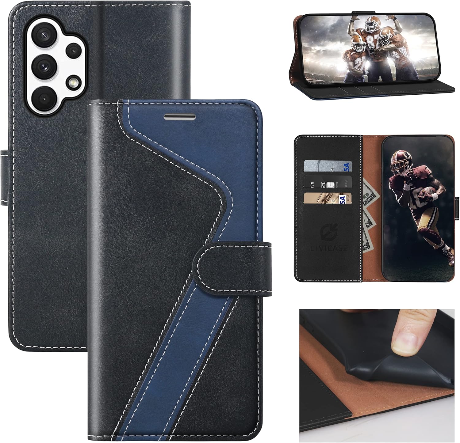 Funda tipo cartera para Samsung Galaxy A32, funda de cuero con tapa bloqueo RFID tarjetero con soporte magnético de TPU a prueba de golpes, color a