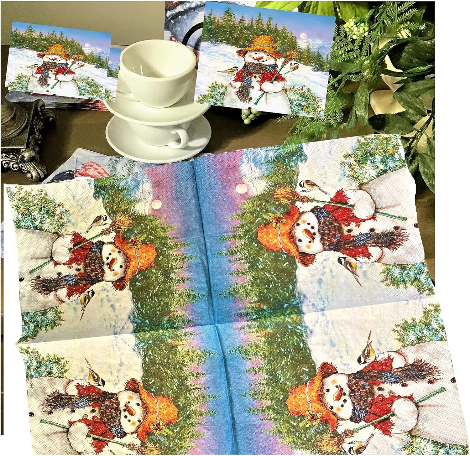 Servilletas de Navidad de 13 x 13 pulgadas para Decoupage, servilletas de muñeco de nieve con pájaros, servilletas de papel de Navidad, servilletas