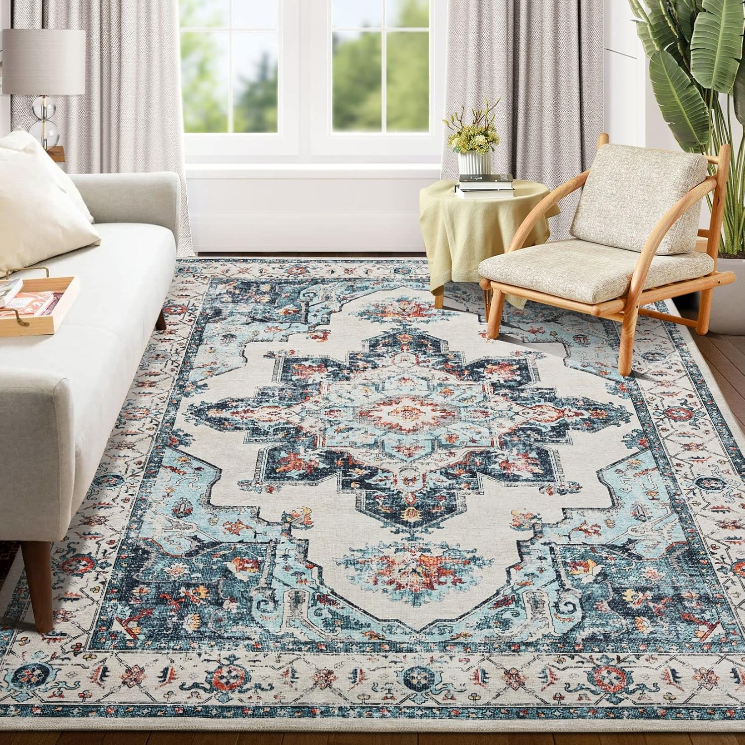 Area Rugs – Alfombra para sala de estar, alfombra lavable de 8 x 10 pies, bohemio, antideslizante, alfombra de área grande para dormitorio, comedor,