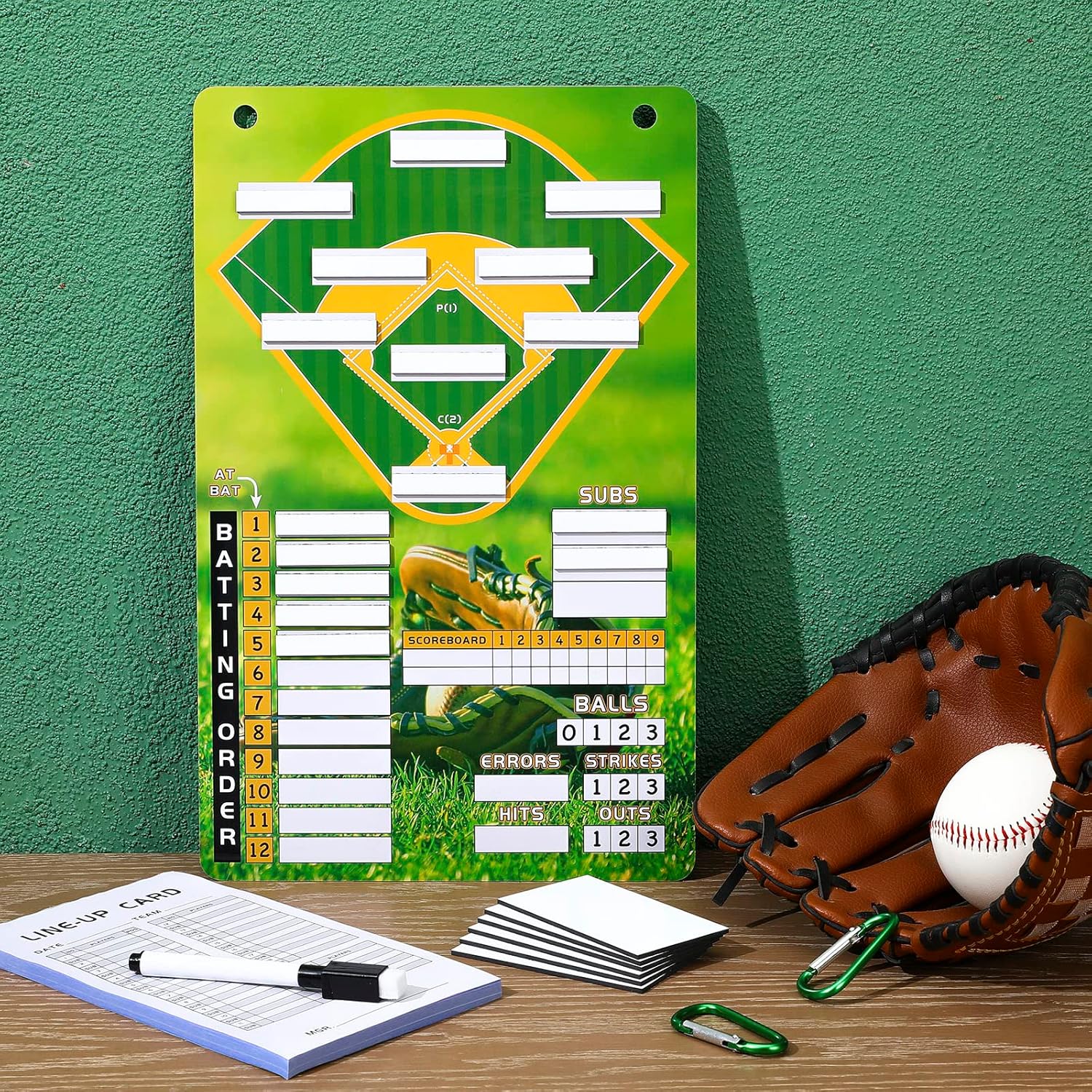 Juego de tablero magnético de béisbol con 100 hojas de alineación de tarjetas, 80 pestañas de alineación, 2 ganchos a presión, 2 marcadores de