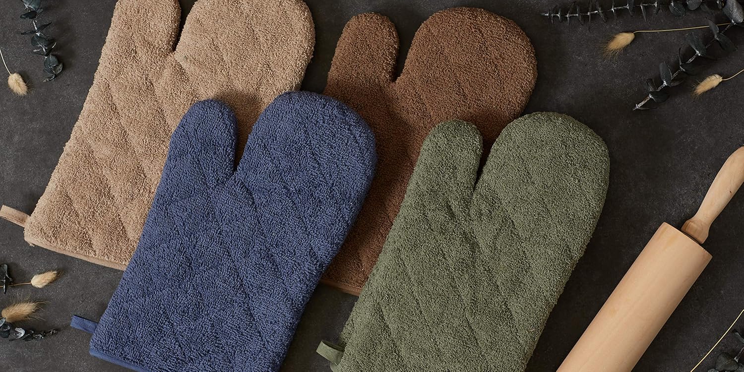 DII Basic Terry Collection – Guante de horno acolchado 100% algodón, color marrón, 2 piezas