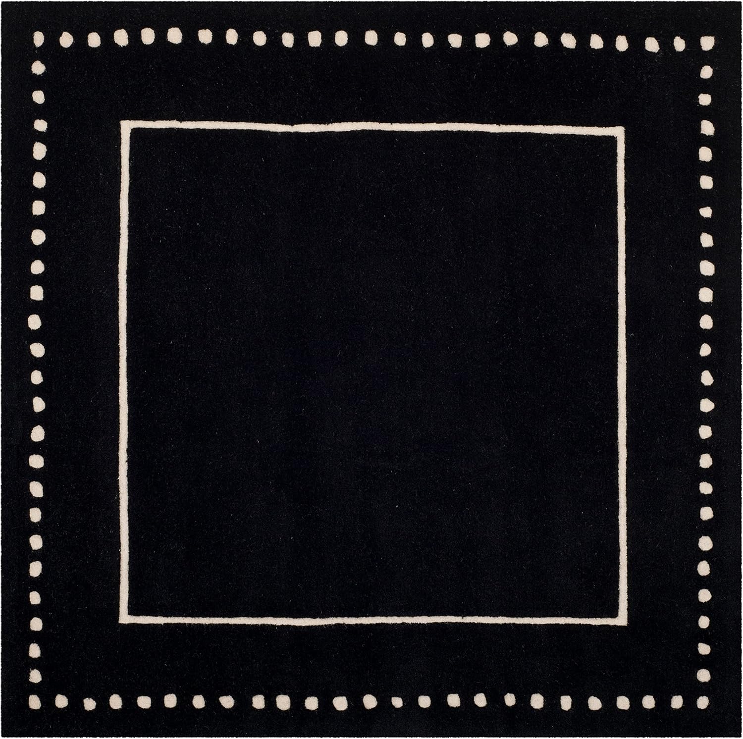 SAFAVIEH Bella Collection – Alfombra cuadrada de 7 pies, color negro y marfil, borde de lana punteada hecha a mano, ideal para zonas de alto tráfico