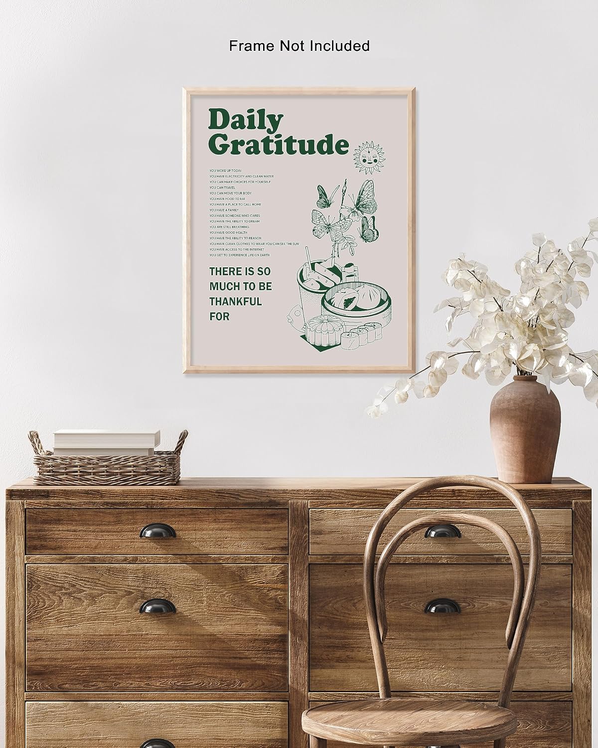 Poster Master Póster motivacional  Impresión inspiradora retro  Gratitud diaria, mariposa, cita positiva, edificante  Arte de pared sin marco de 16