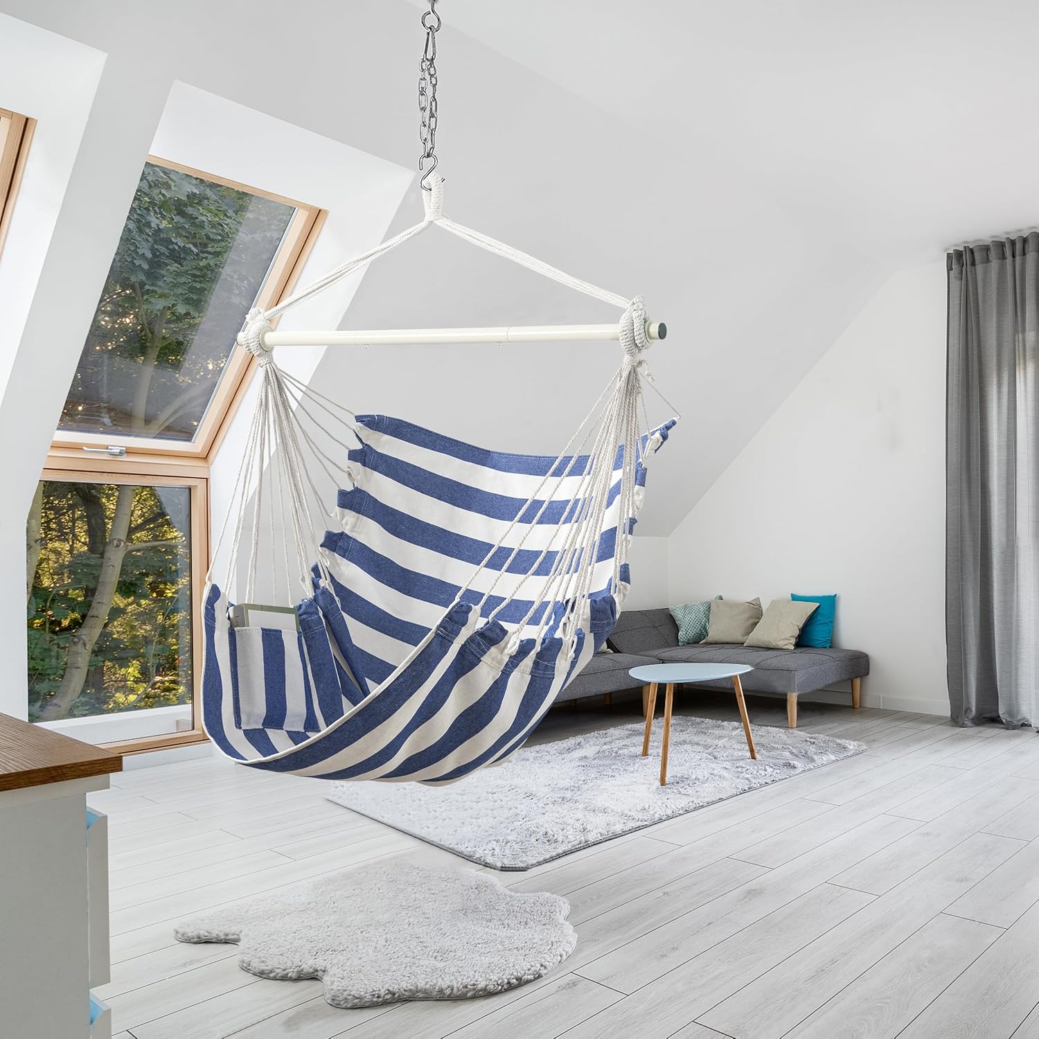 Jelofly Silla hamaca de gran tamaño con cuerda colgante con bolsillo máximo de 350 libras, superior cómoda para interiores y exteriores, hogar,