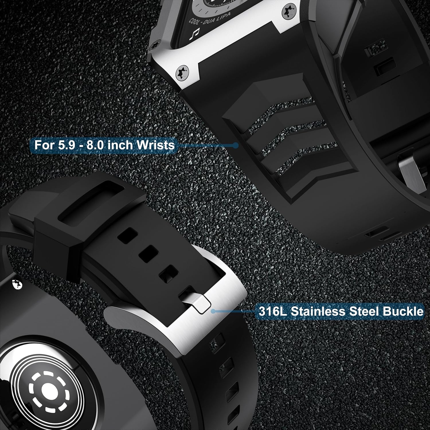 GELISHI Compatible con Apple Watch Band de 1.772 pulgadas (1.772 in), carcasa resistente de metal inoxidable con correa militar a prueba de golpes