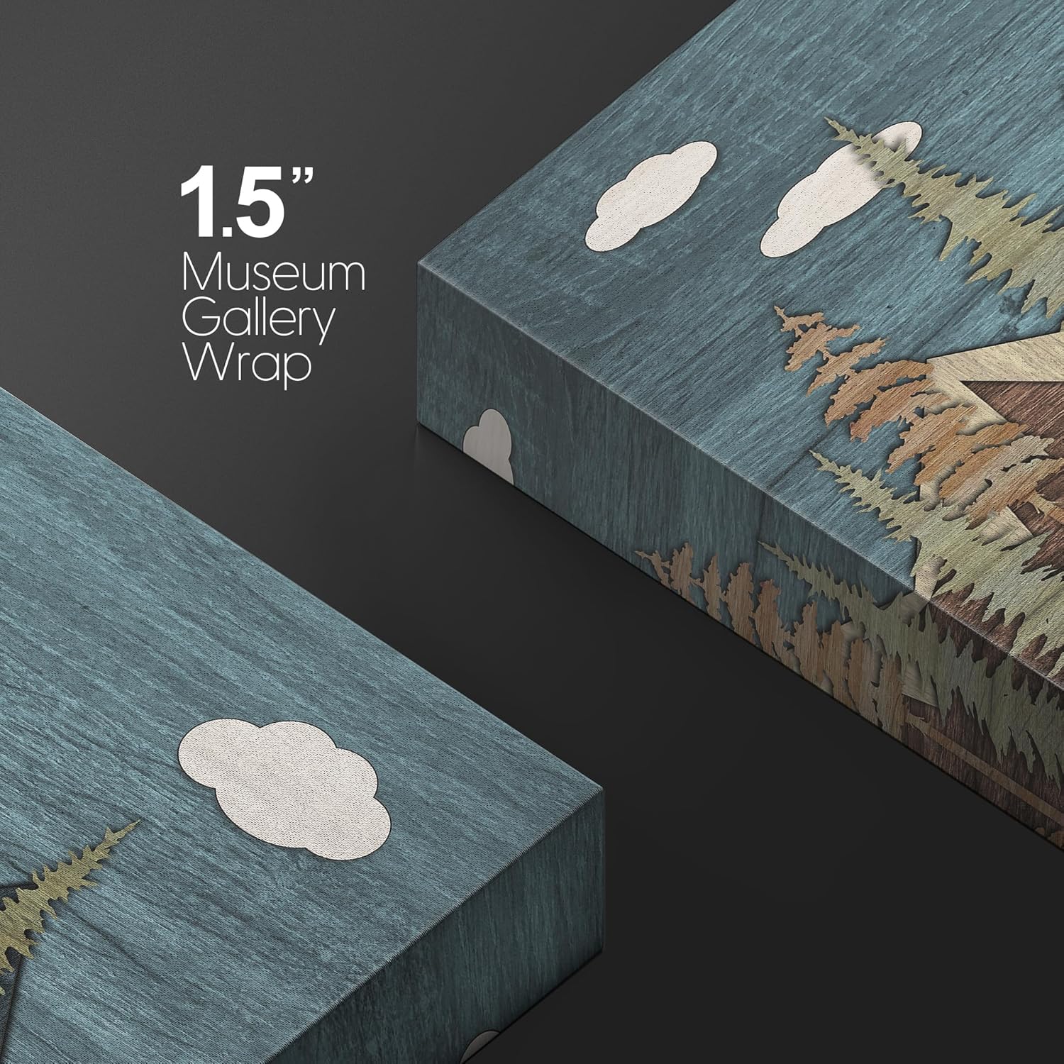 wall26 Lienzo impreso para pared, panel de madera, bosque de pinos, montaña nublada, naturaleza, desierto, arte digital, arte moderno, granjacampo,