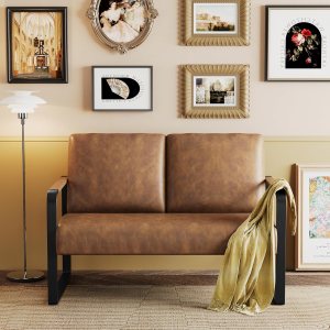 HAOBO Home Sofá biplaza y banco para sala de estar, sofá pequeño tapizado de piel sintética, banqueta, banco para comedor, dormitorio, color marrón HAOBO Home Sofá biplaza y banco para sala de estar, sofá pequeño tapizado de piel sintética, banqueta, banco para comedor, dormitorio, color marrón