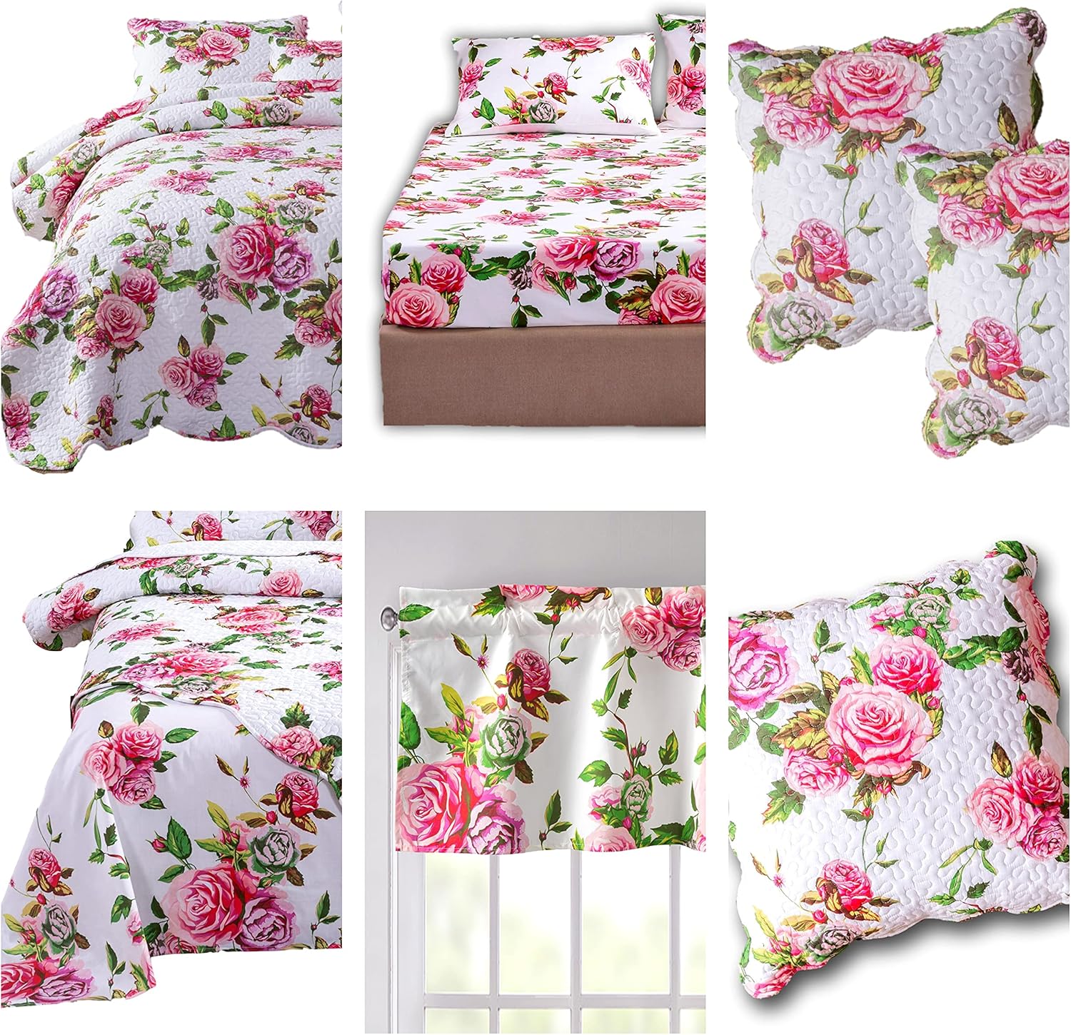 DaDalogy Bedding – Juego de cama floral de 14 piezas en una bolsa, diseño de rosas románticas, juego de sábanas bajeras y encimeras con funda de