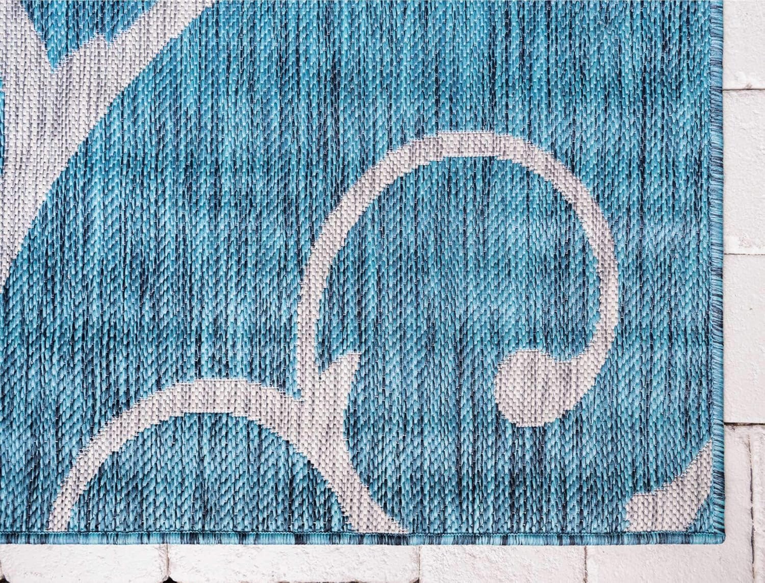 Unique Loom Outdoor Botanical Collection – Alfombra rizada, 7 pies 1 pulgada x 10 pies, rectangular, verde azuladomarfil