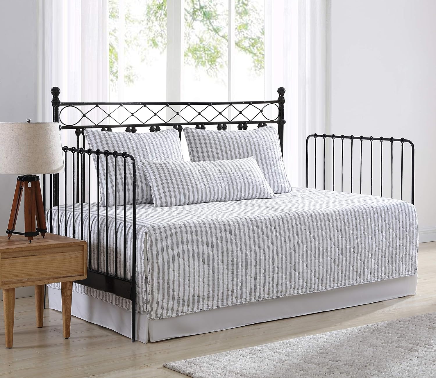 Stone Cottage – Juego de sofá cama, ropa de cama reversible de algodón con fundas a juego y almohada decorativa, prelavada para mayor suavidad (gris