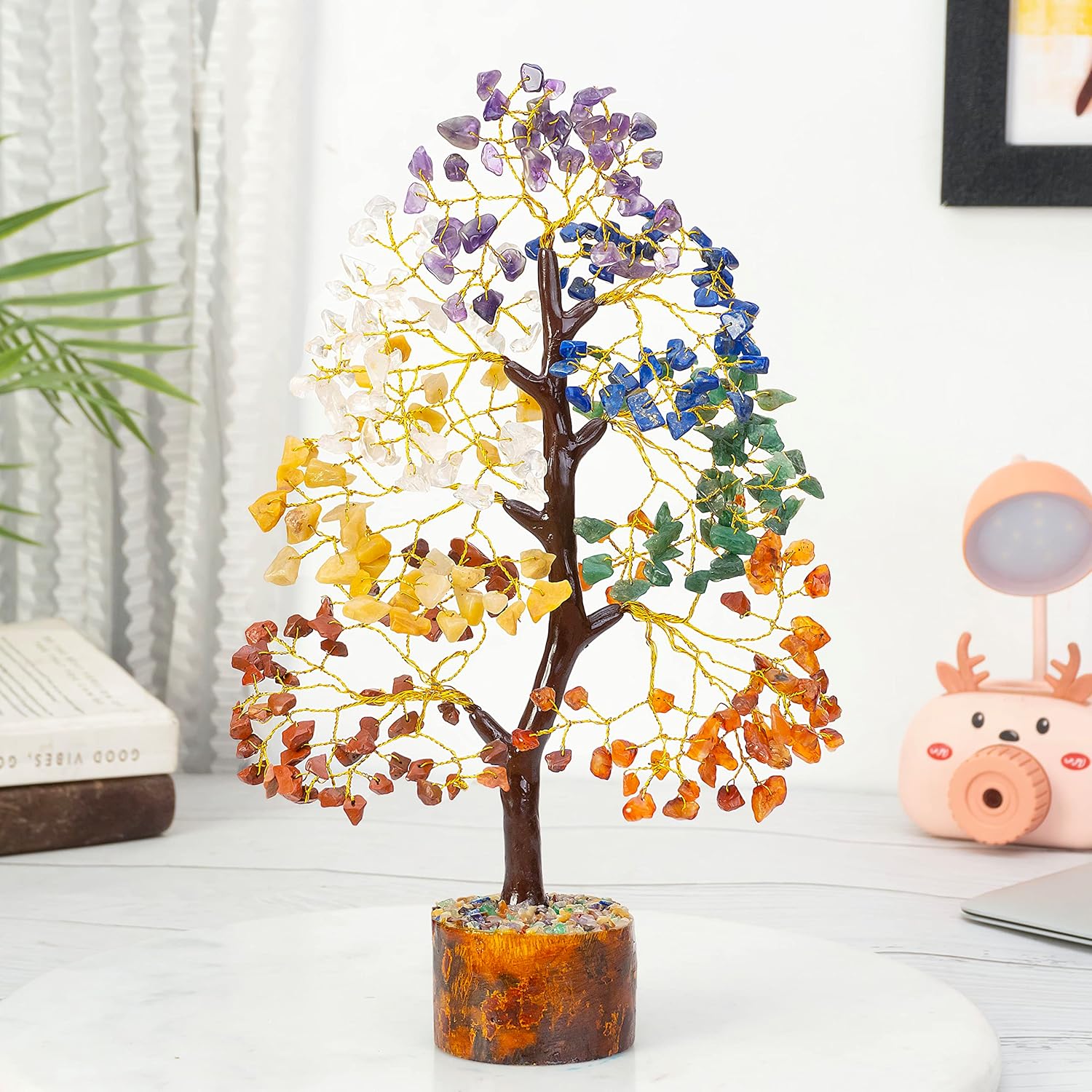 ZAICUS Árbol de los siete chakras, árbol artificial, cristales y piedras curativas, cristales, árbol del dinero, decoración de cristal, cristales