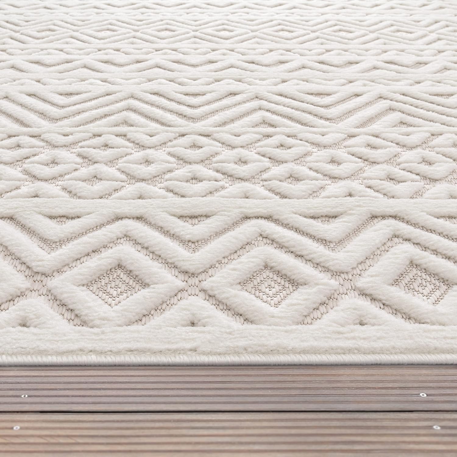 Paco Home Alfombra para interiores y exteriores con patrón bohemio texturizado en crema, tamaño 3’11” x 5’3″